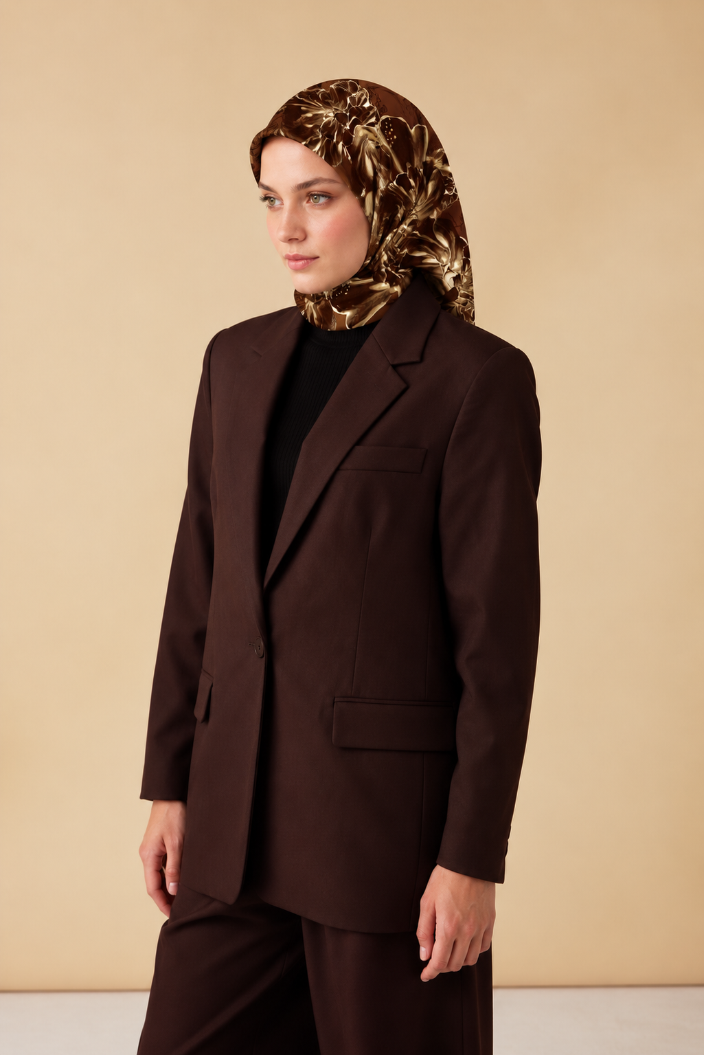NEŞVE TİVİL İPEK EŞARP 90*90 CM - TABA