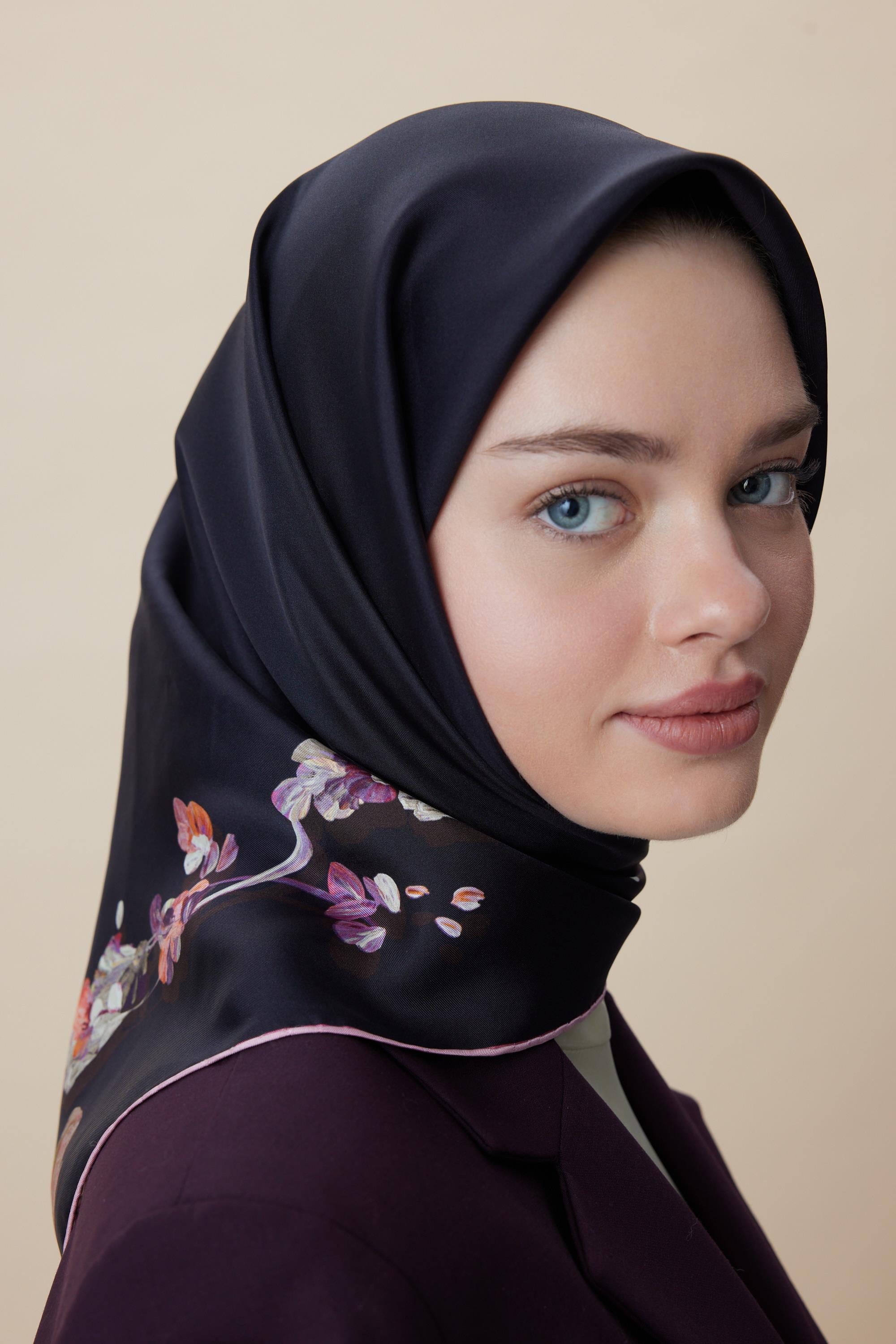 NEVA ÇİFT TARAFLI TİVİL İPEK EŞARP 90*90 CM - MOR