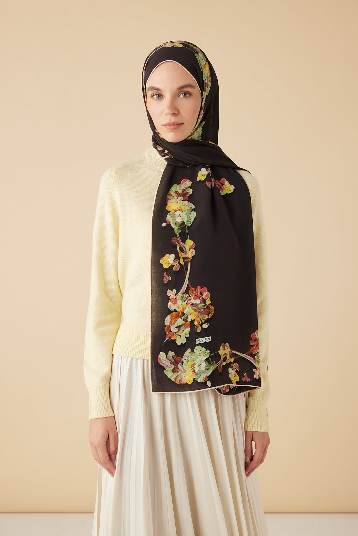 NEVA KREP İPEK ŞAL 70*190 CM - KAHVERENGİ