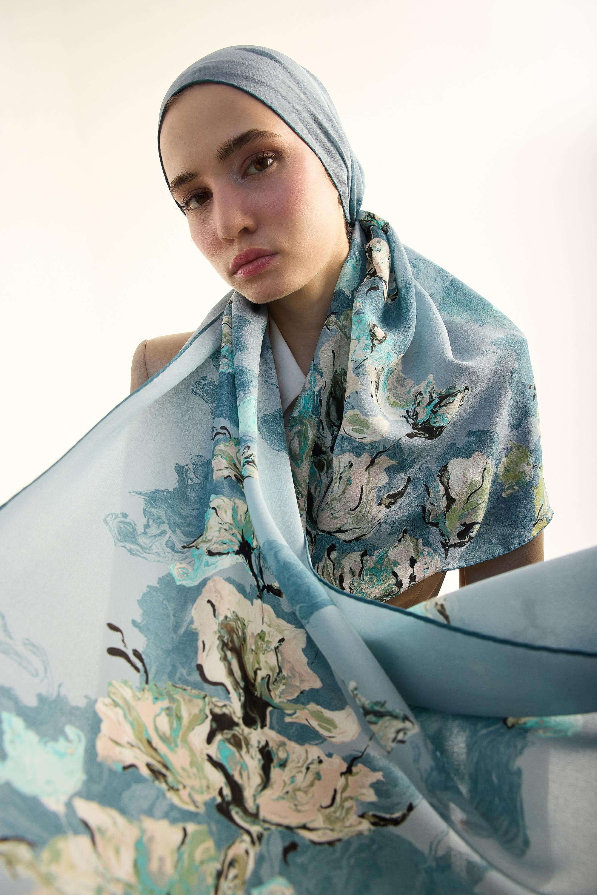 NEVBAHAR KREP İPEK ŞAL 70*190 CM - AÇIK MAVİ