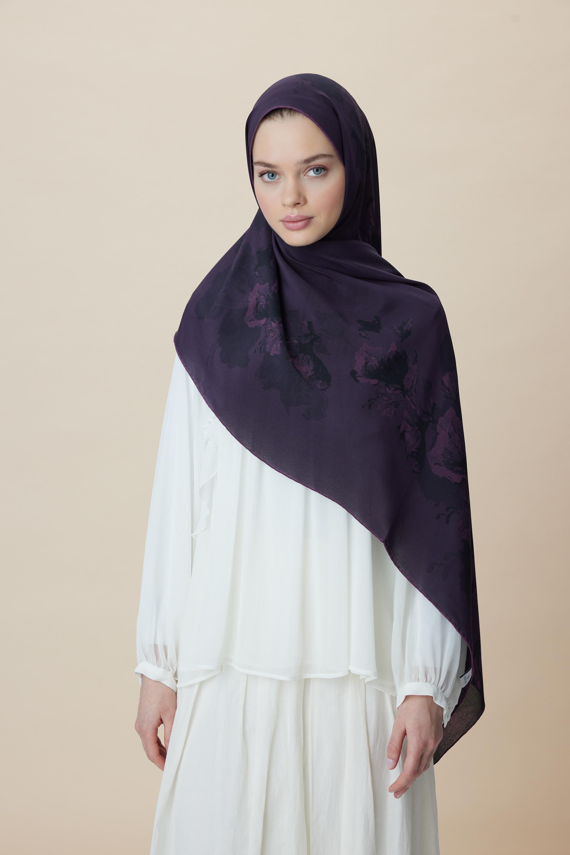 NEVBAHAR KREP İPEK ŞAL 70*190 CM - KOYU MÜRDÜM