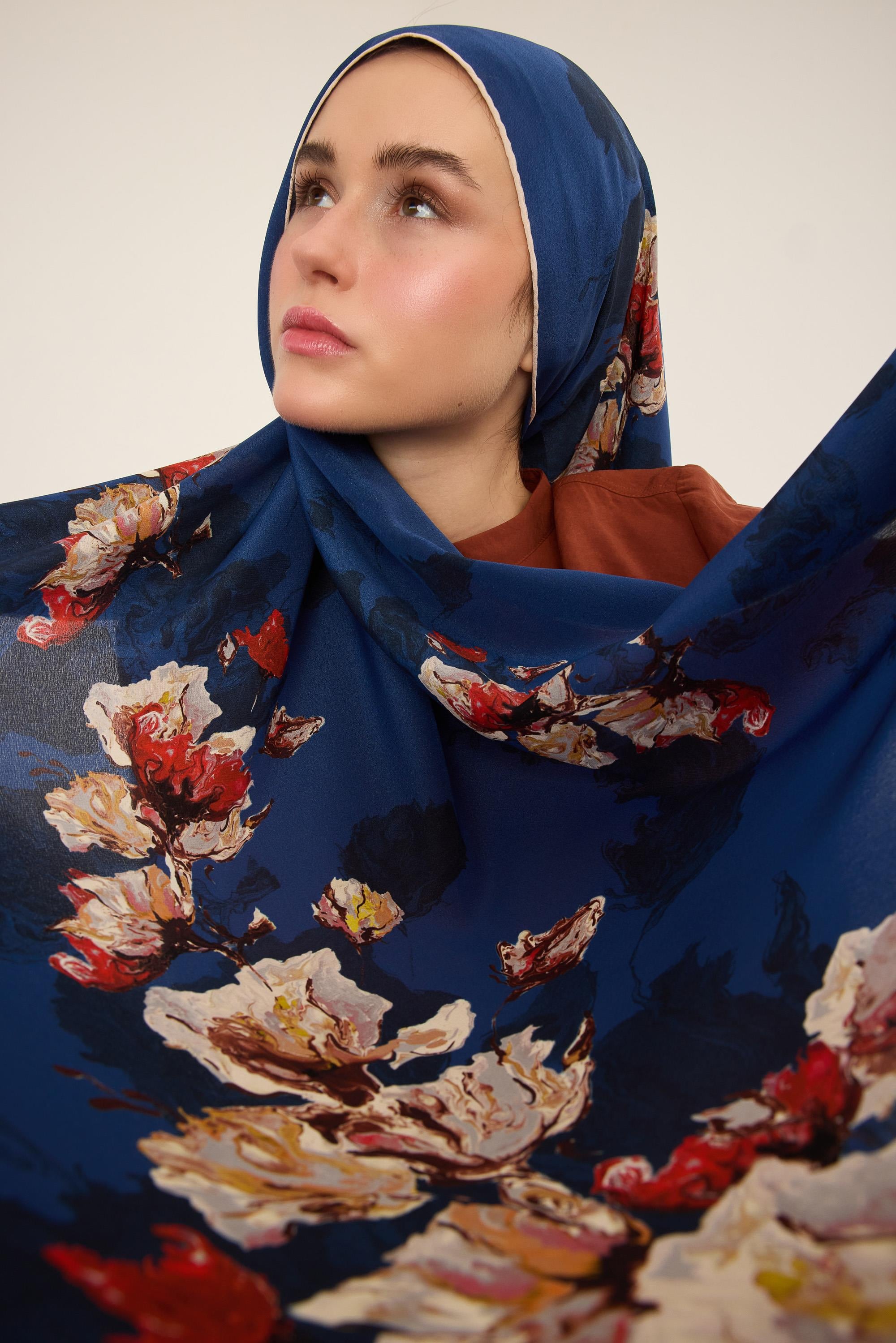 NEVBAHAR KREP İPEK ŞAL 70*190 CM - MAVİ