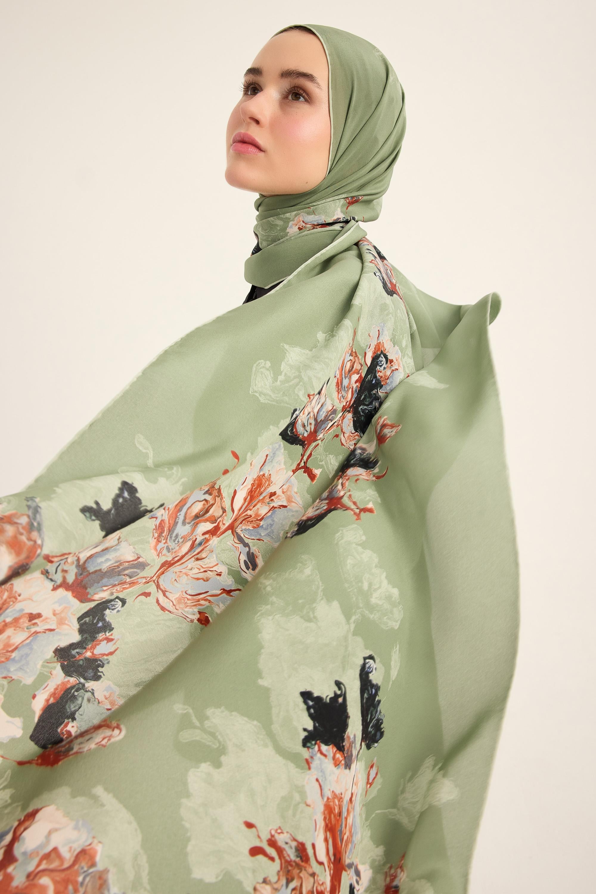 NEVBAHAR KREP İPEK ŞAL 70*190 CM - NİL YEŞİLİ