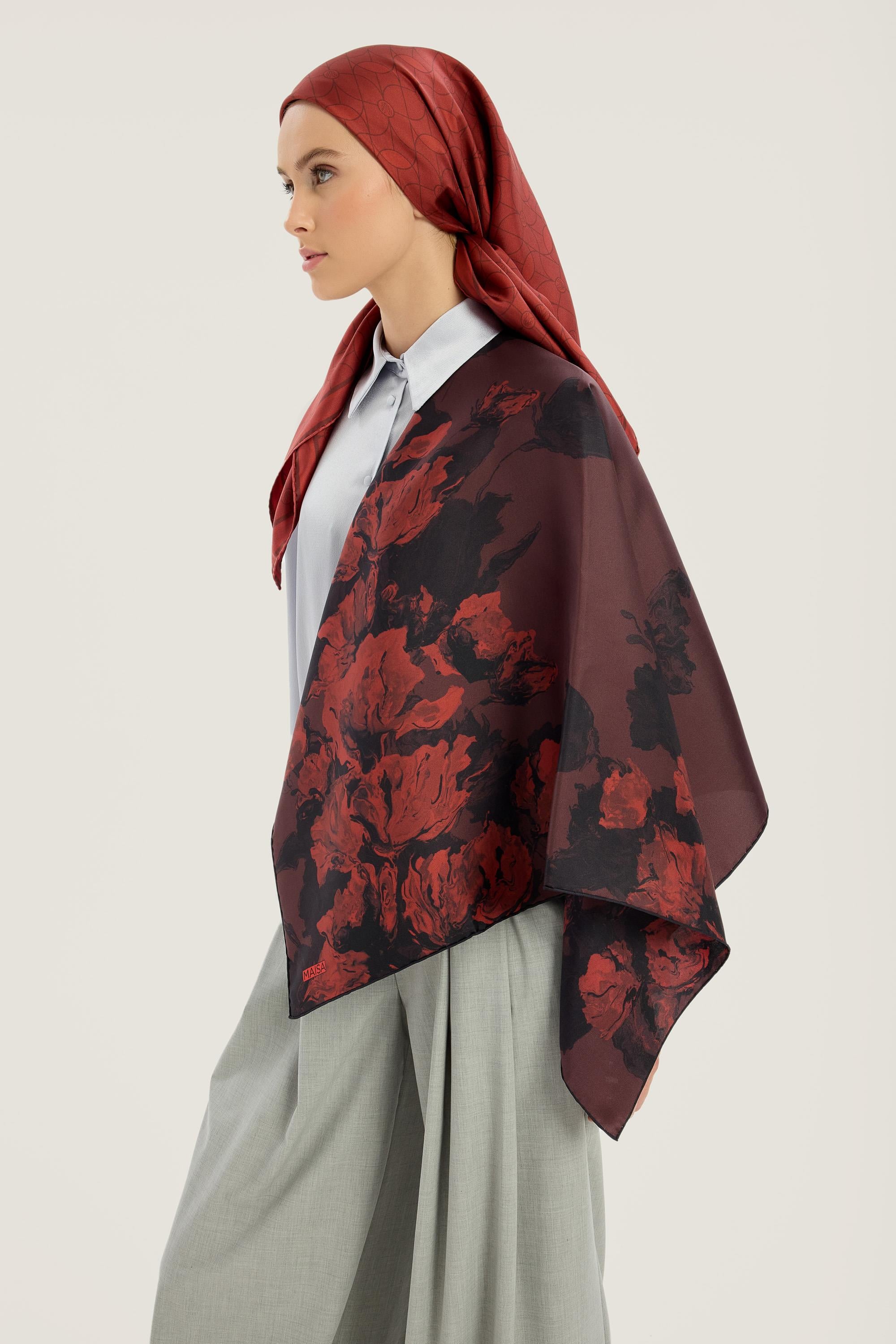 NEVBAHAR TİVİL İPEK EŞARP 90*90 CM - BORDO