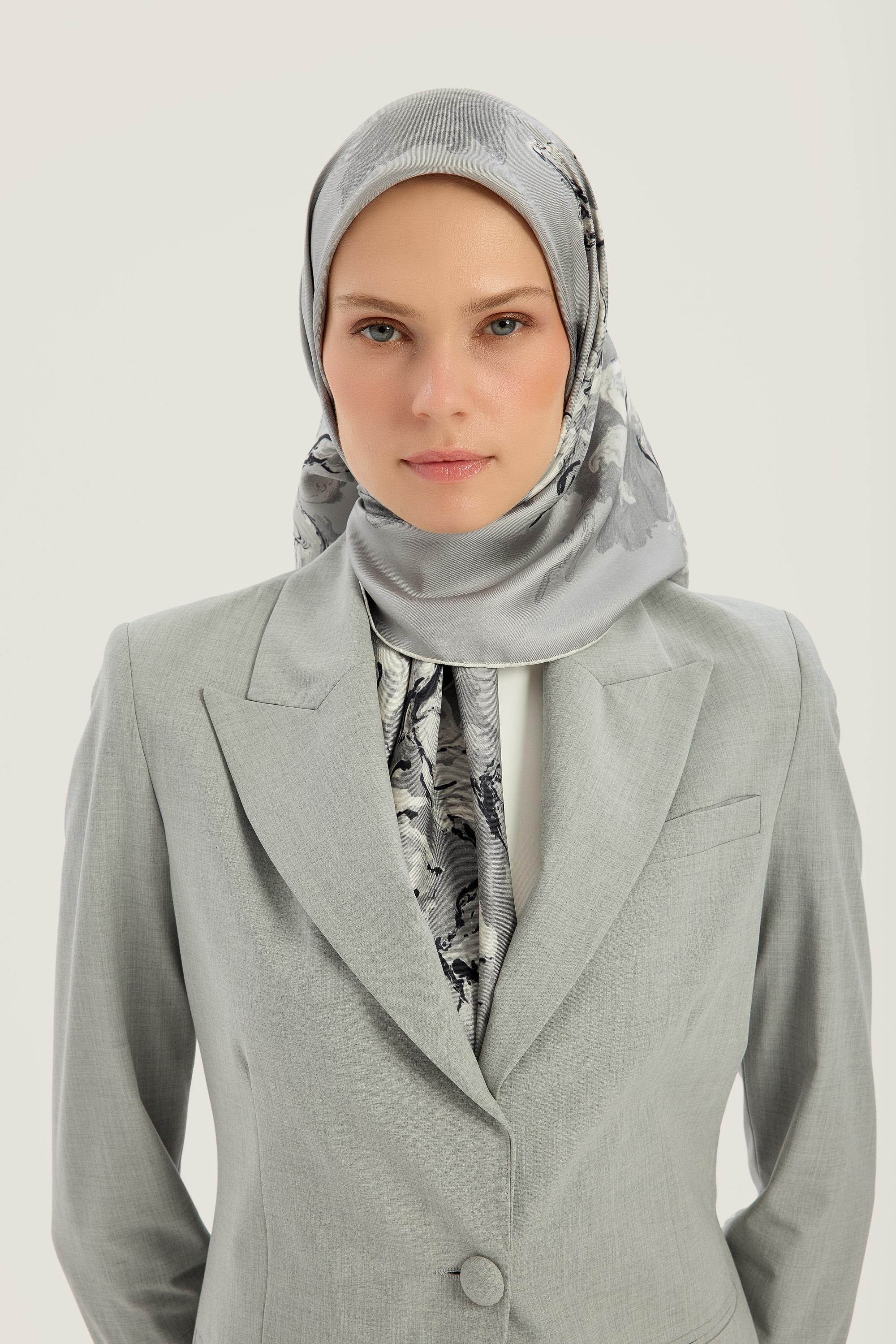 NEVBAHAR TİVİL İPEK EŞARP 90*90 CM - GRİ