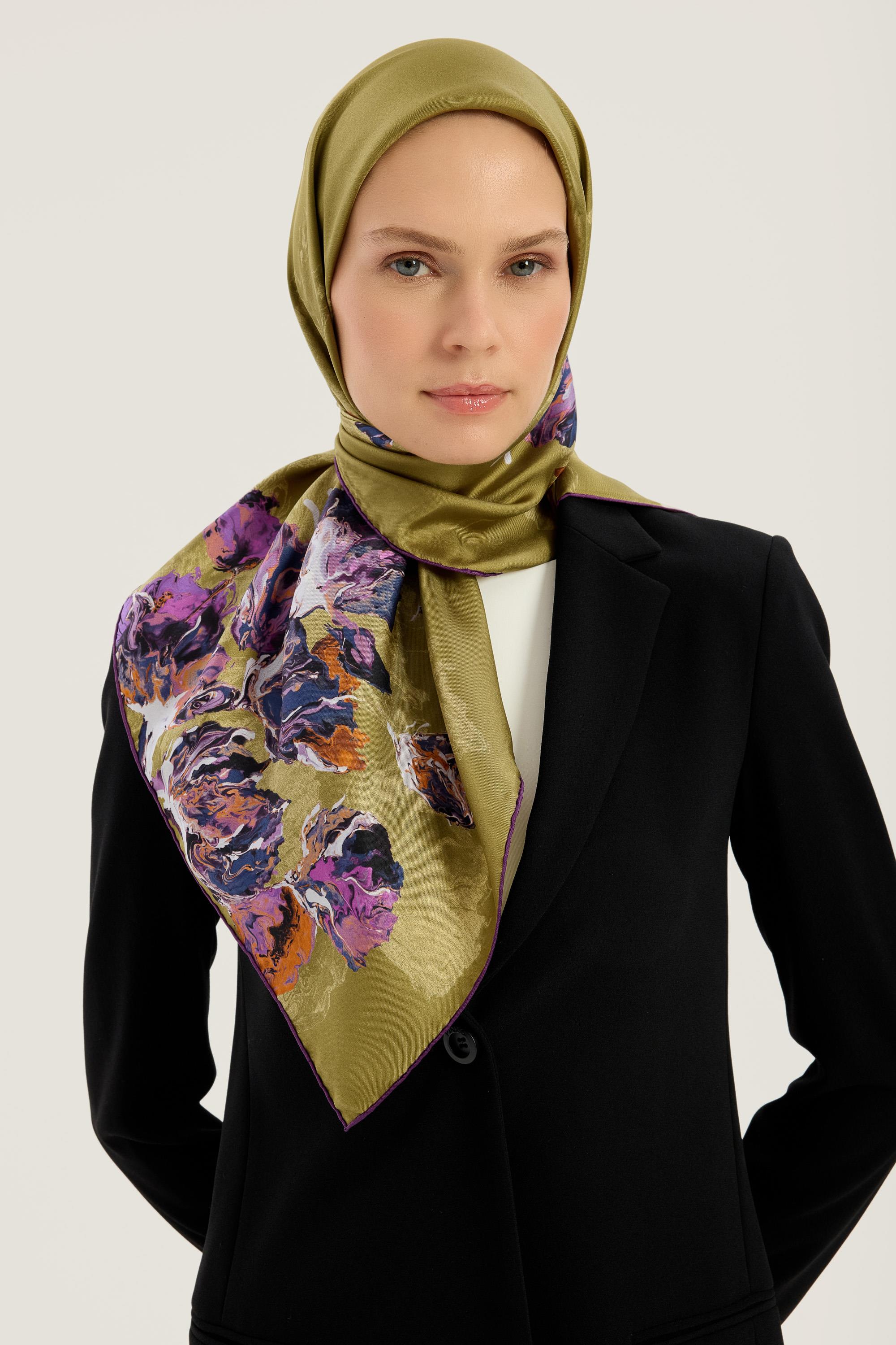 NEVBAHAR TİVİL İPEK EŞARP 90*90 CM - YEŞİL