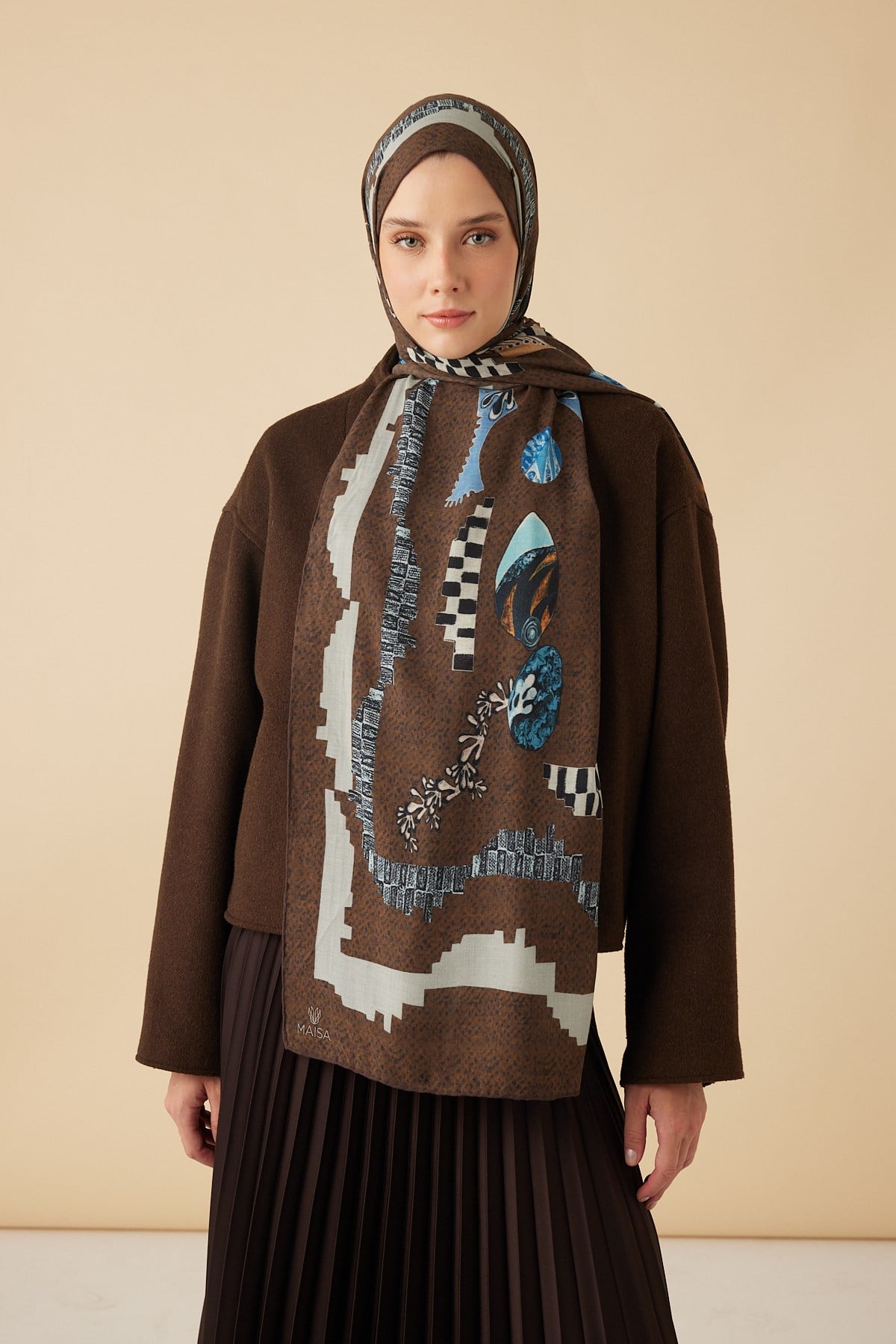 NÜVE YÜN MODAL ŞAL 70*200 CM - KAHVERENGİ