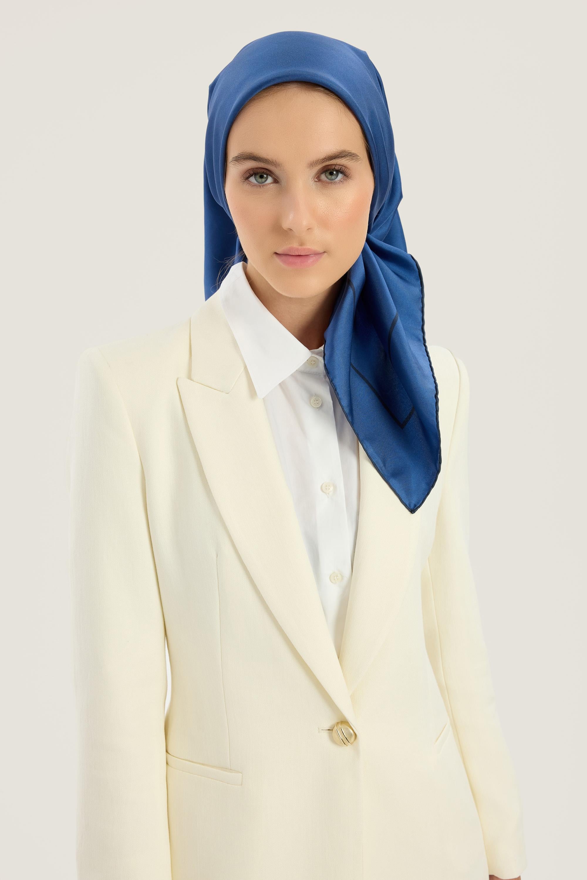 PAK TİVİL İPEK EŞARP 90*90 CM - MAVİ