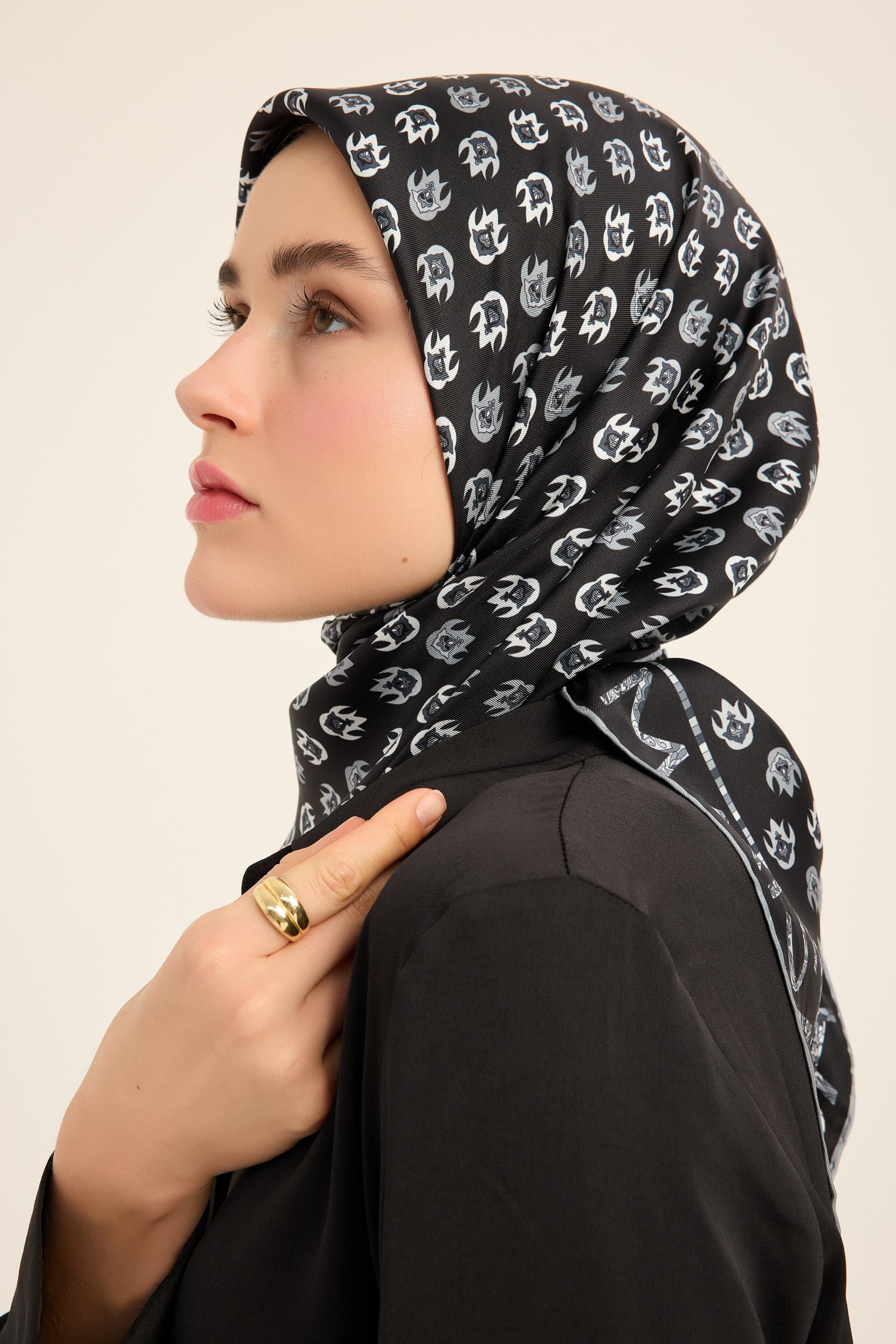 PARE TİVİL İPEK EŞARP 90*90 CM - ANTRASİT