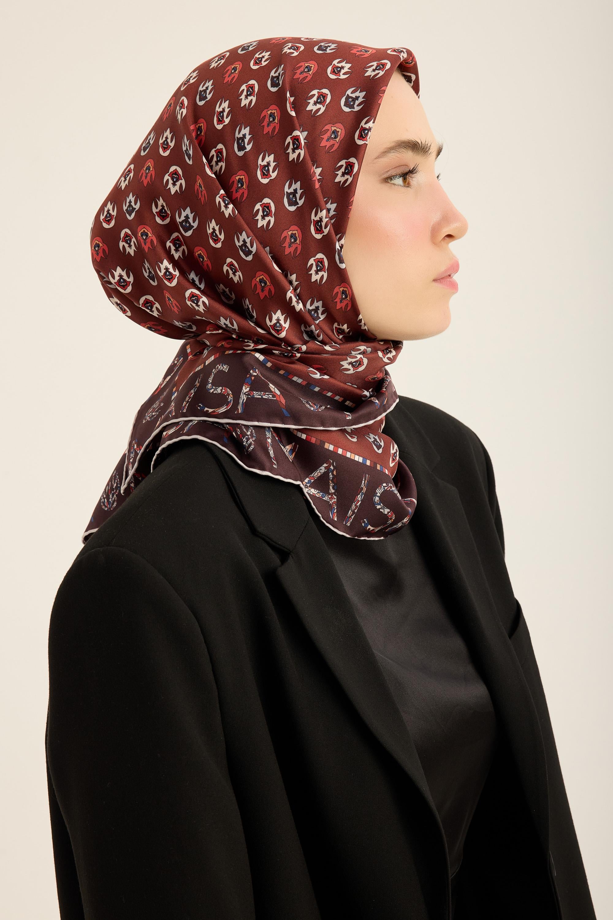 PARE TİVİL İPEK EŞARP 90*90 CM - BORDO