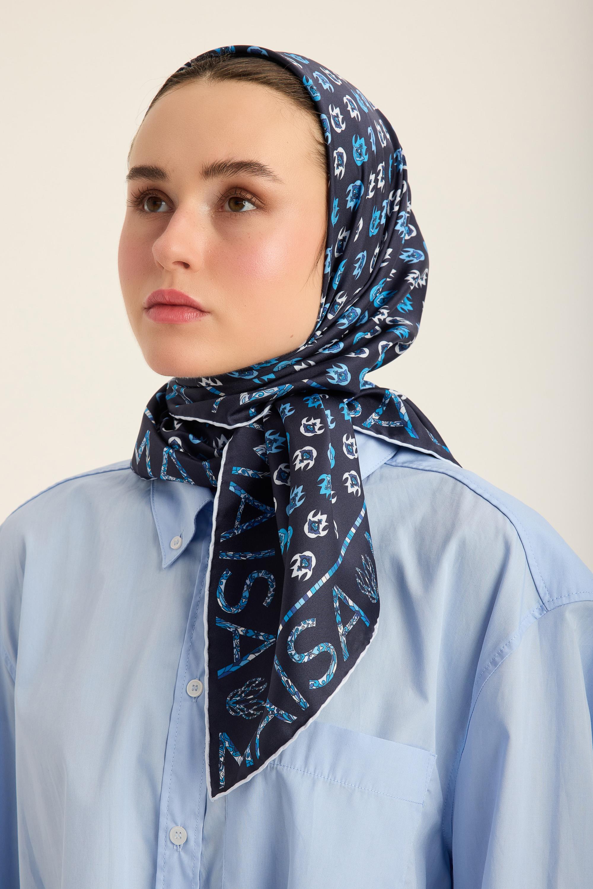 PARE TİVİL İPEK EŞARP 90*90 CM - LACİVERT