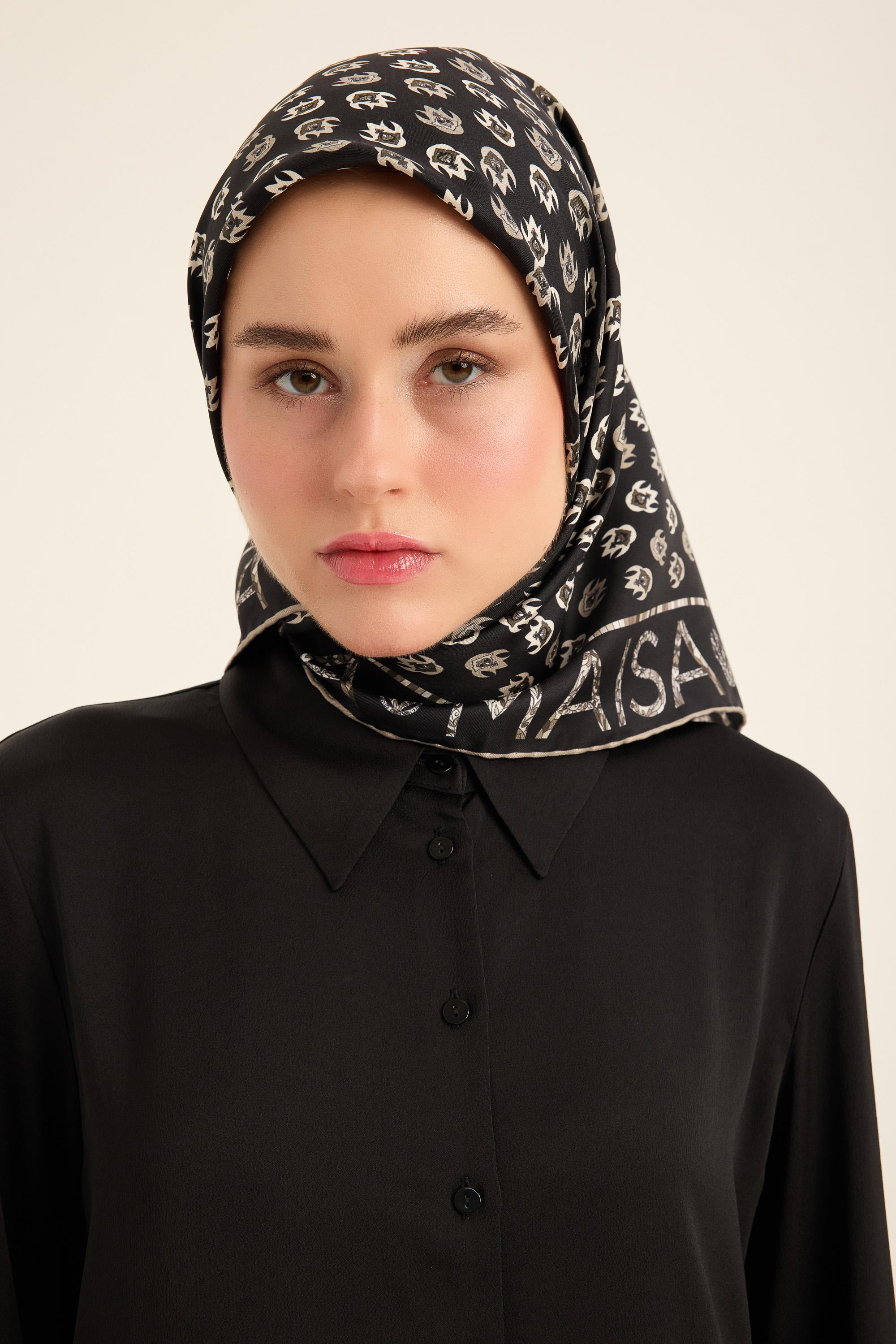 PARE TİVİL İPEK EŞARP 90*90 CM - SİYAH