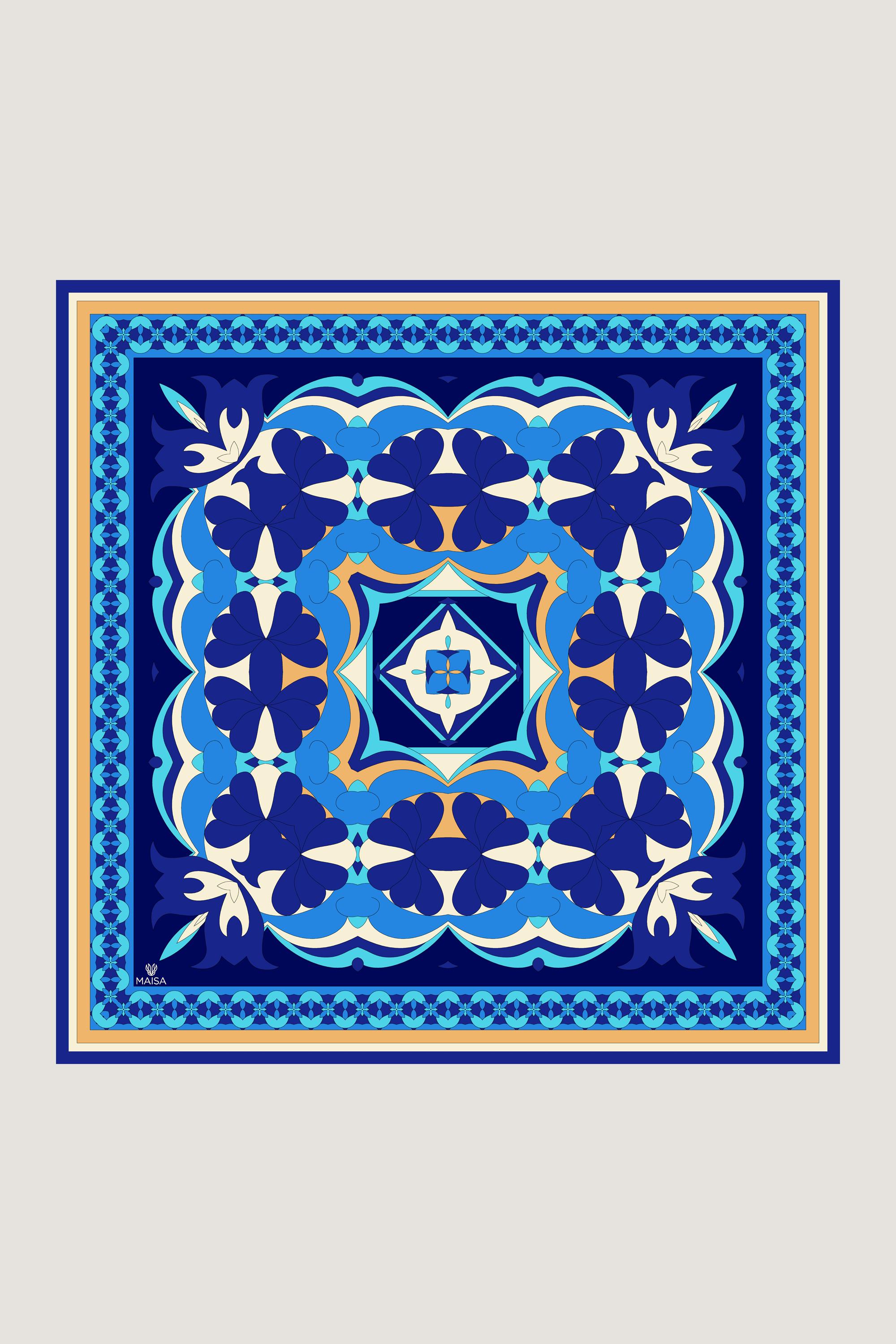 RANA TİVİL İPEK EŞARP 90*90 CM - MAVİ