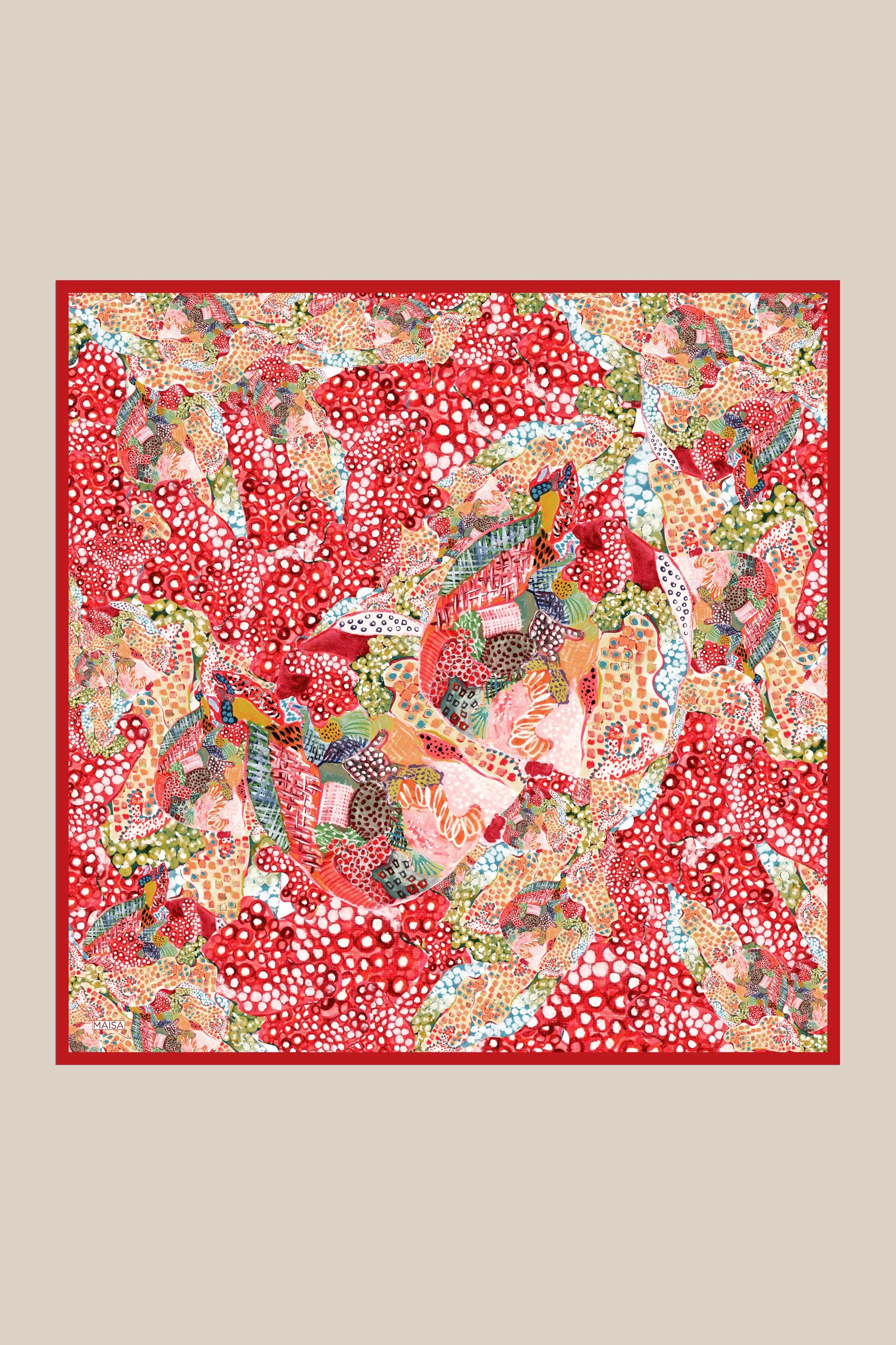 RENGİN TİVİL İPEK EŞARP 90*90 CM - KIRMIZI