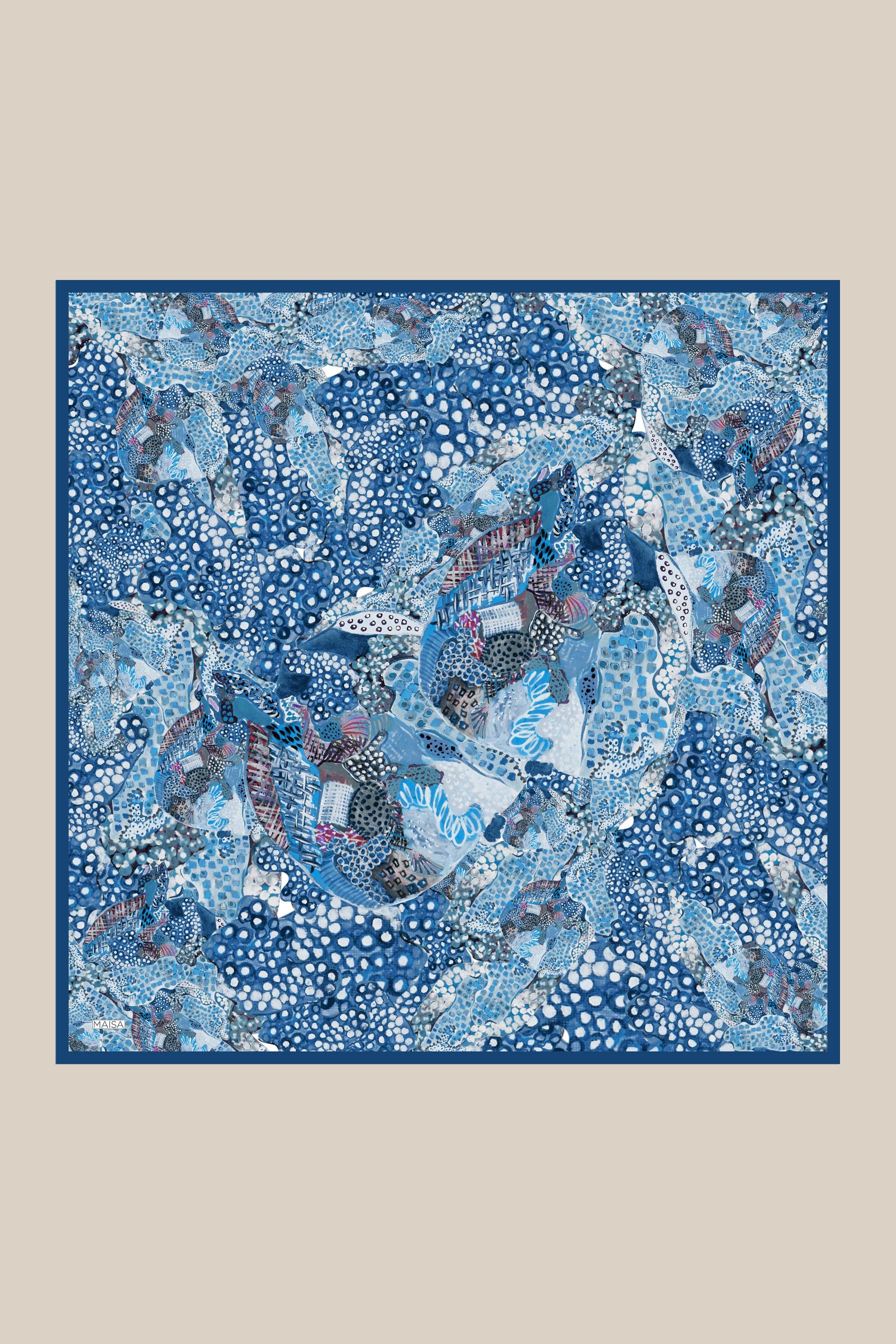 RENGİN TİVİL İPEK EŞARP 90*90 CM - MAVİ