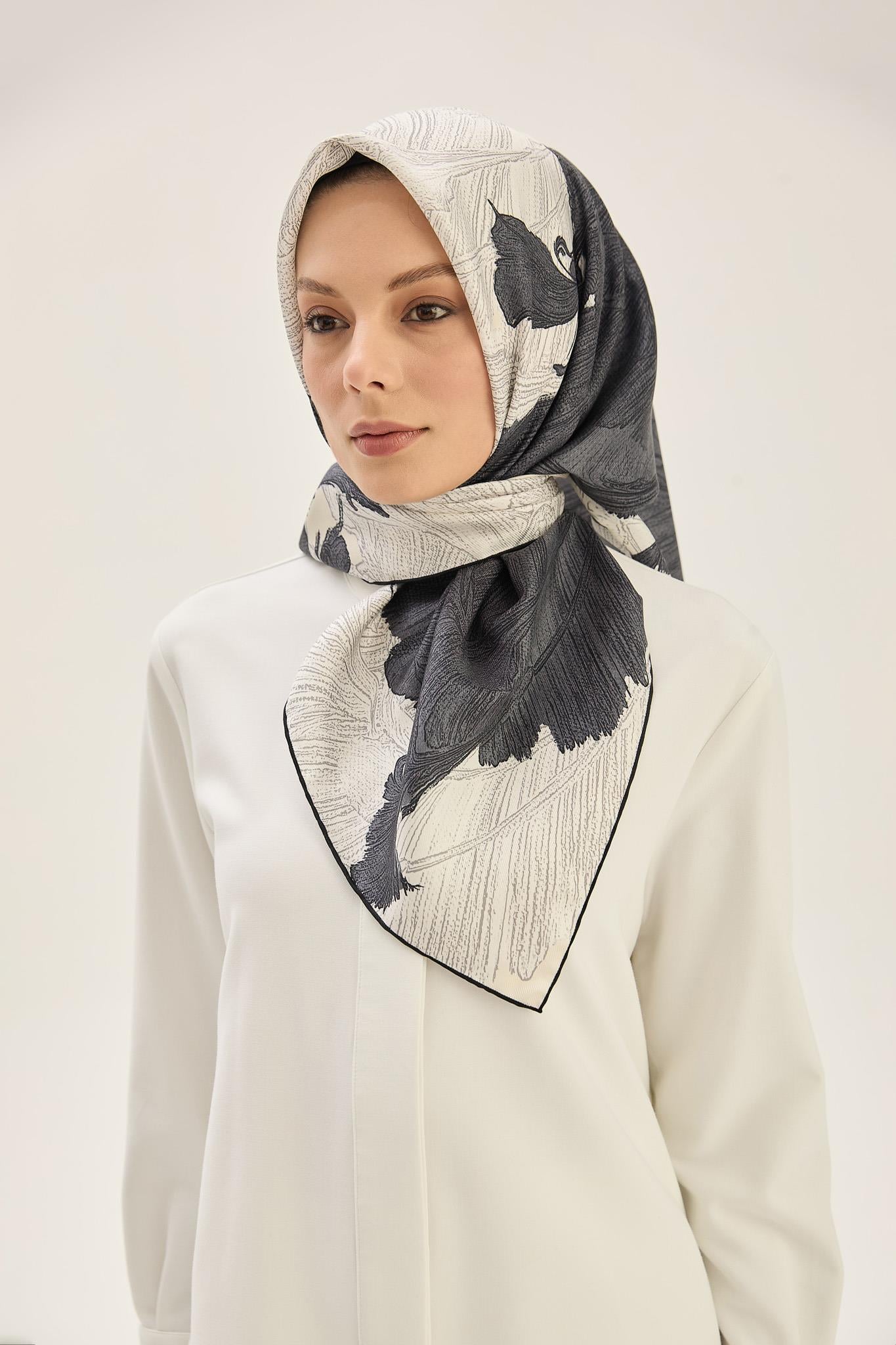 REŞHA MULBERRY İPEK EŞARP 90*90 CM - ANTRASİT