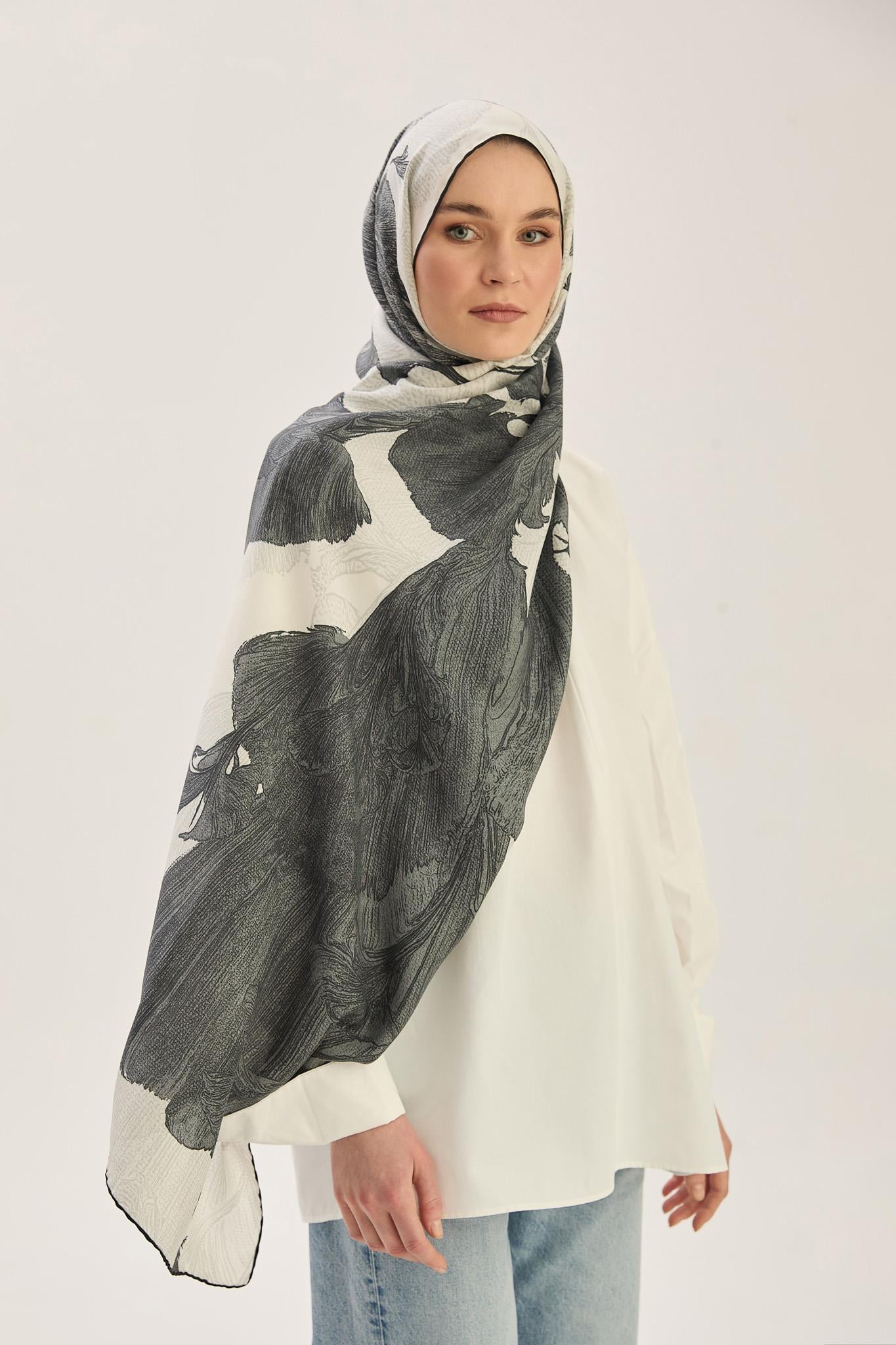 REŞHA PAMUK İPEK ŞAL 70*190 CM - EKRU