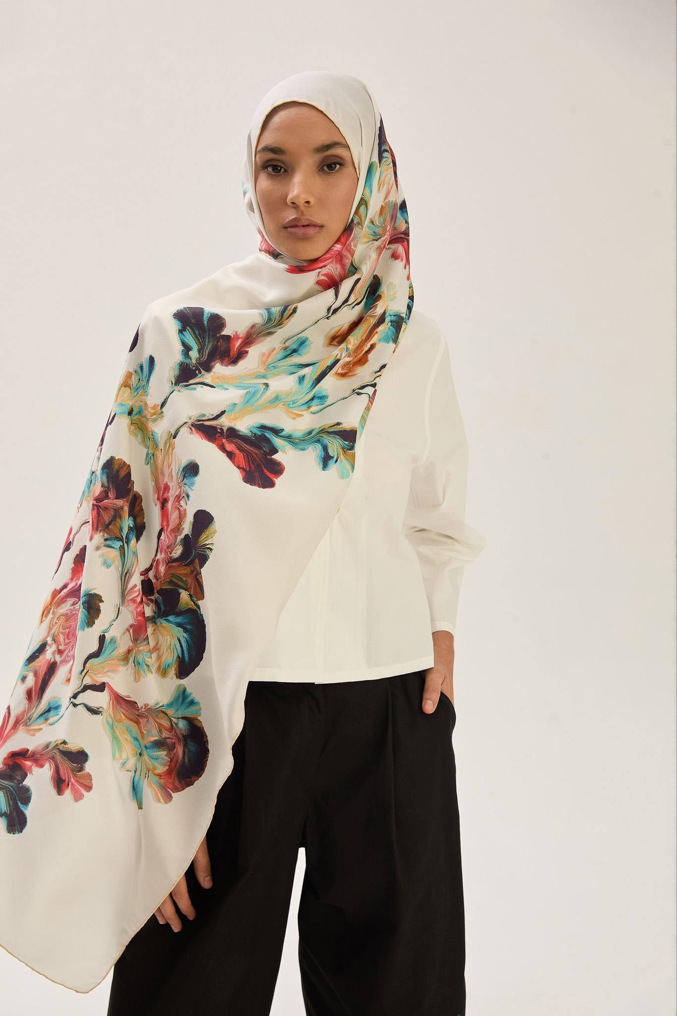 REYYA PAMUK İPEK ŞAL 70*190 CM - EKRU