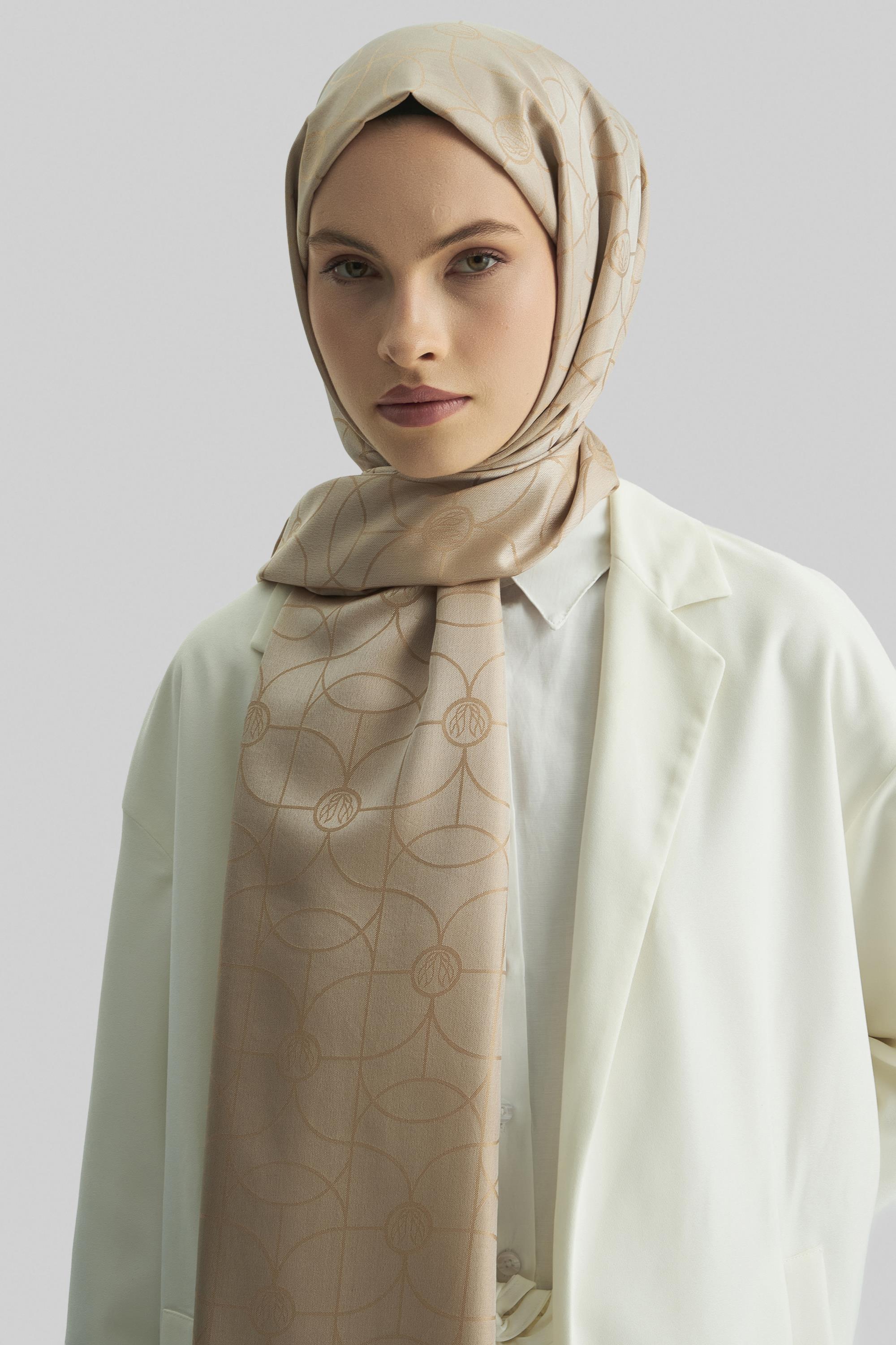 RİND%100 İPEK JAKARLI ŞAL-CAMEL