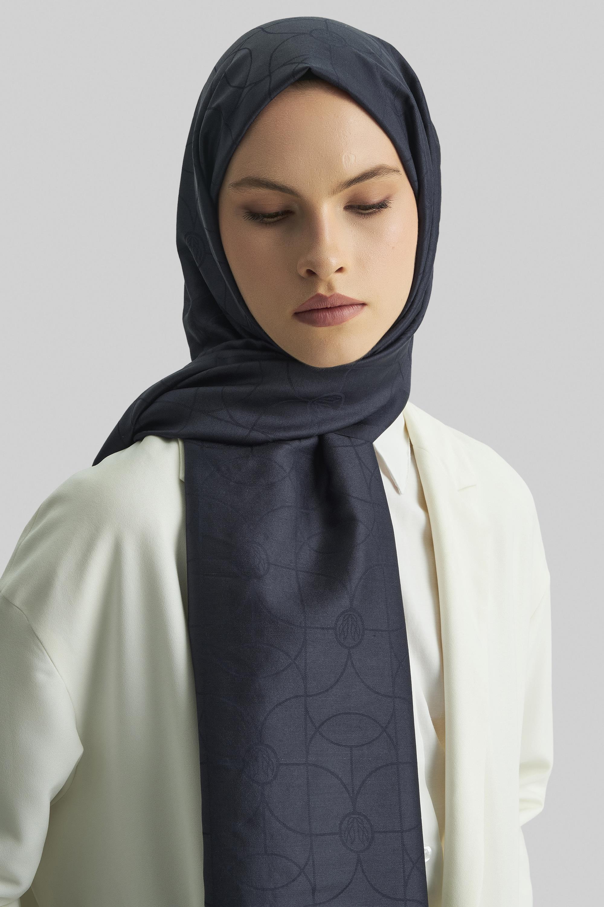 RİND%100 İPEK JAKARLI ŞAL-LACİVERT