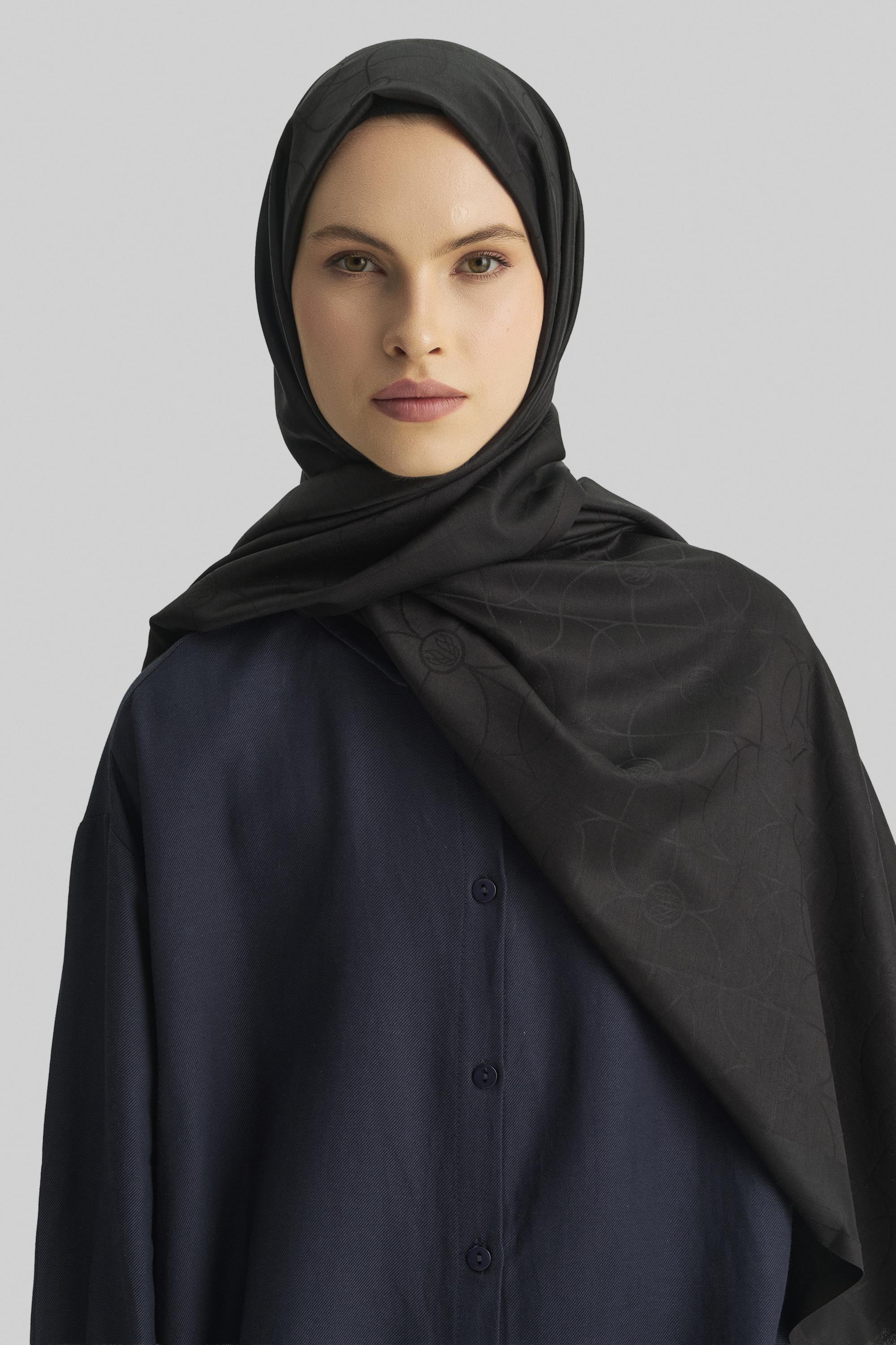 RİND%100 İPEK JAKARLI ŞAL-SİYAH