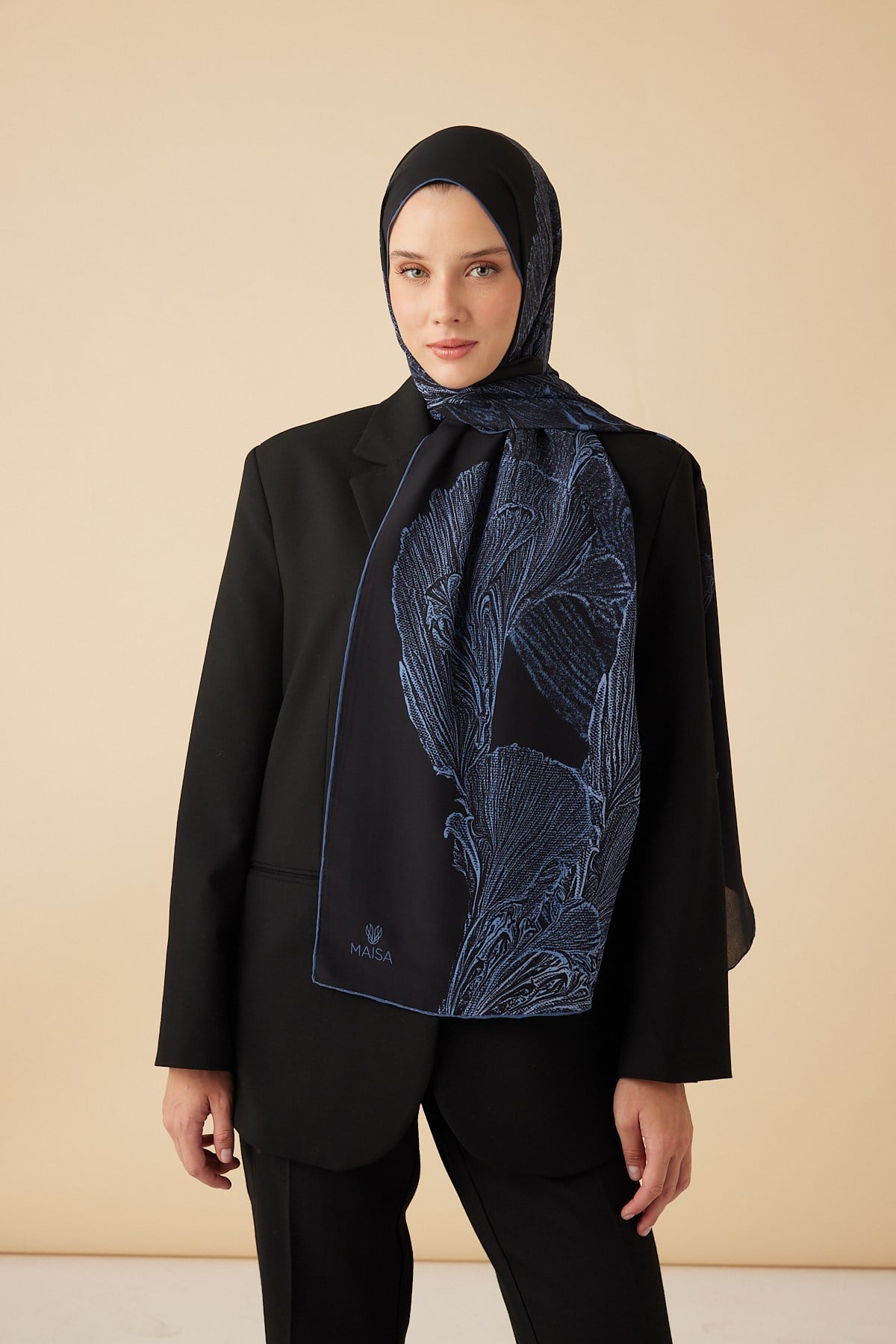 RUBA KREP İPEK ŞAL 70*190 CM - LACİVERT