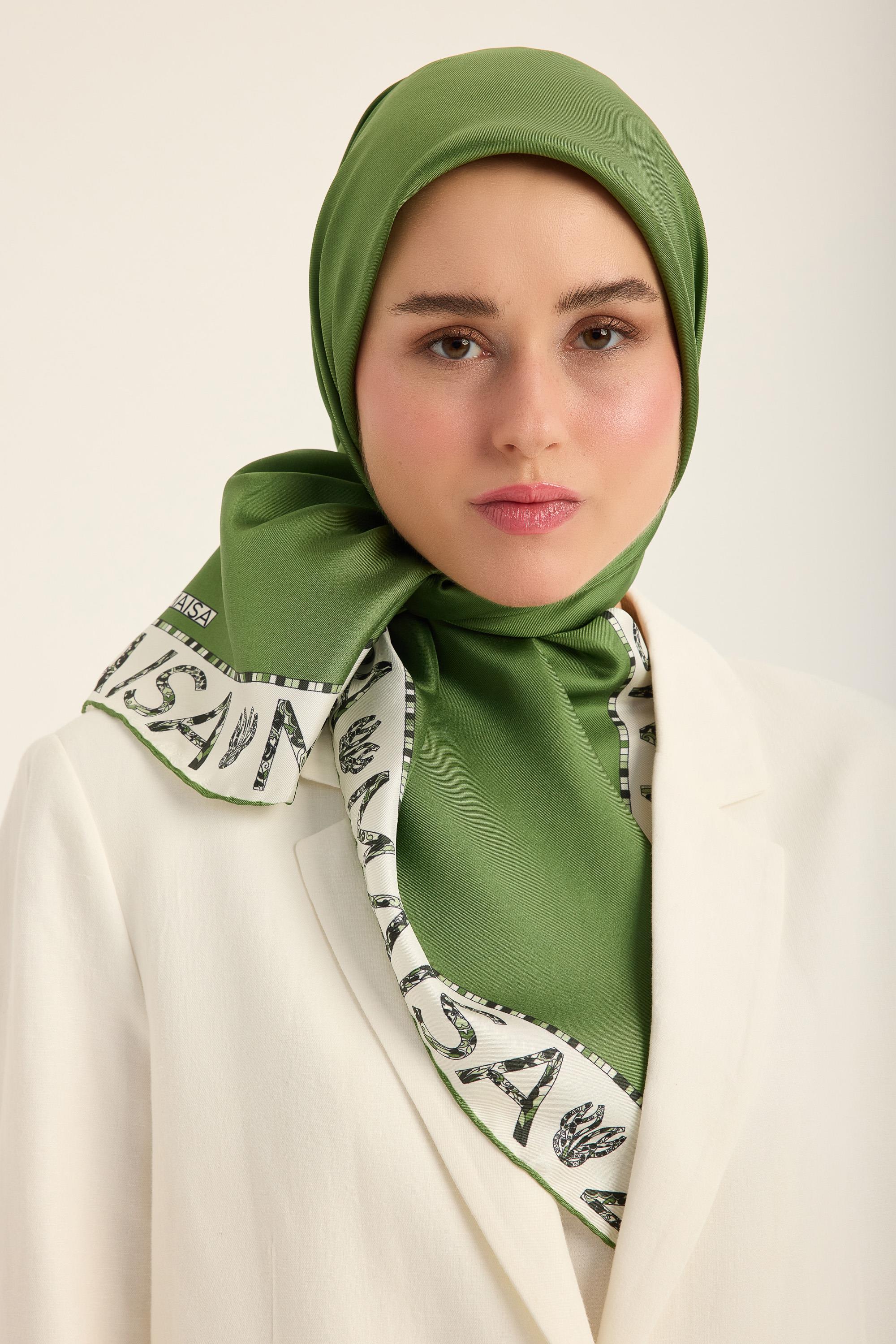 RUFİ TİVİL İPEK EŞARP 90*90 CM - YEŞİL
