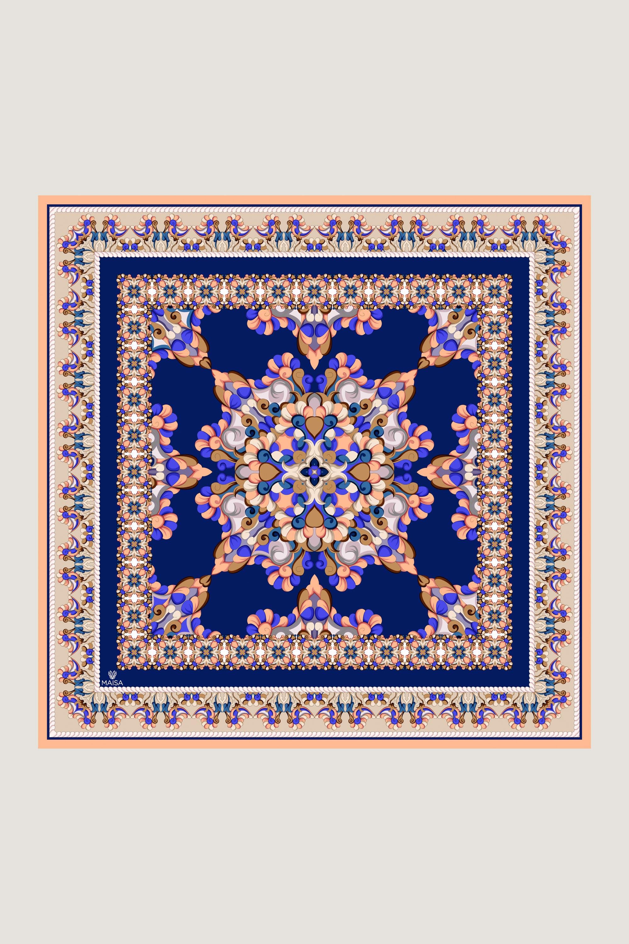 RUH SURA İPEK EŞARP 90*90 CM - LACİVERT