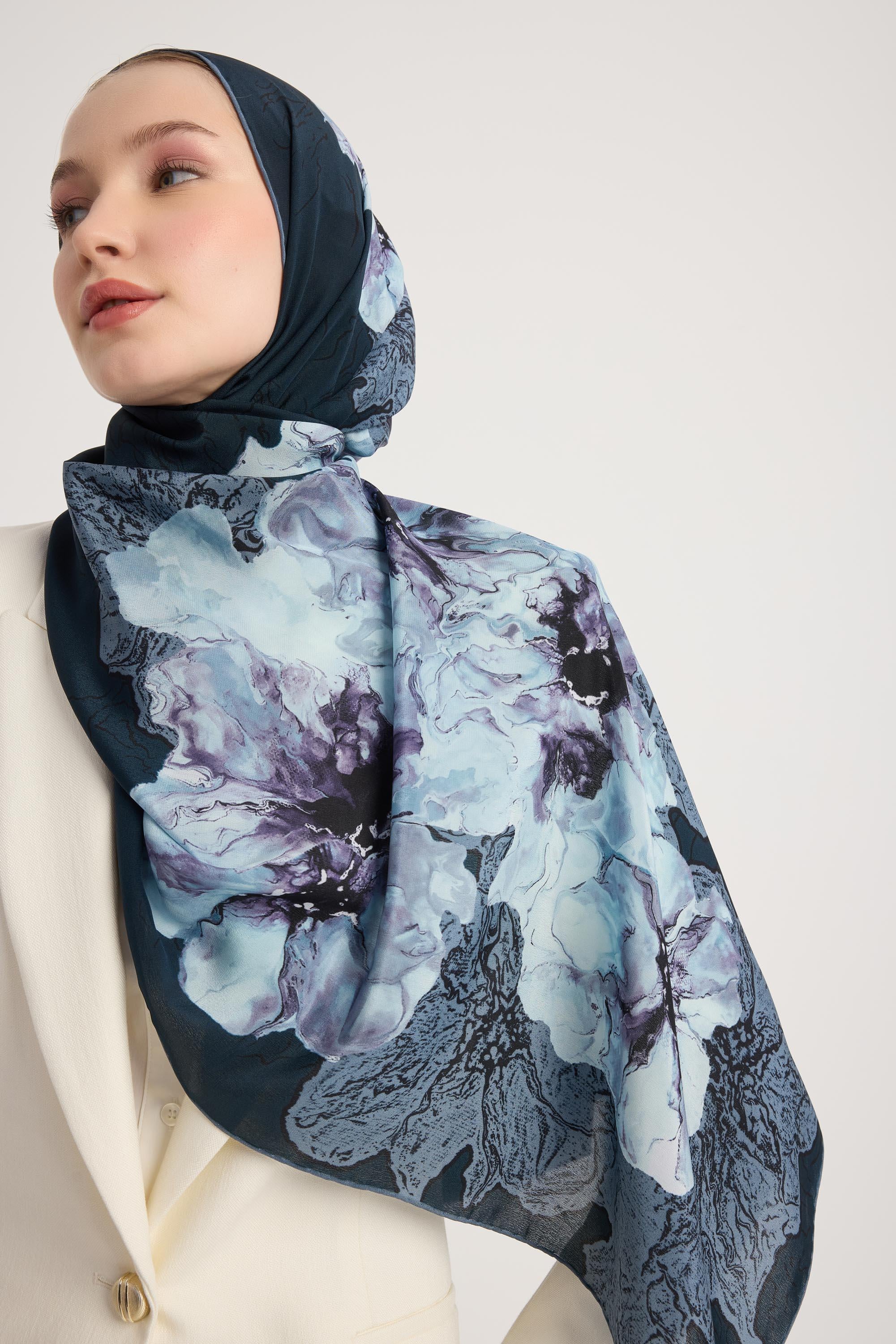 RÜYA KREP İPEK ŞAL 70*190 CM - MAVİ