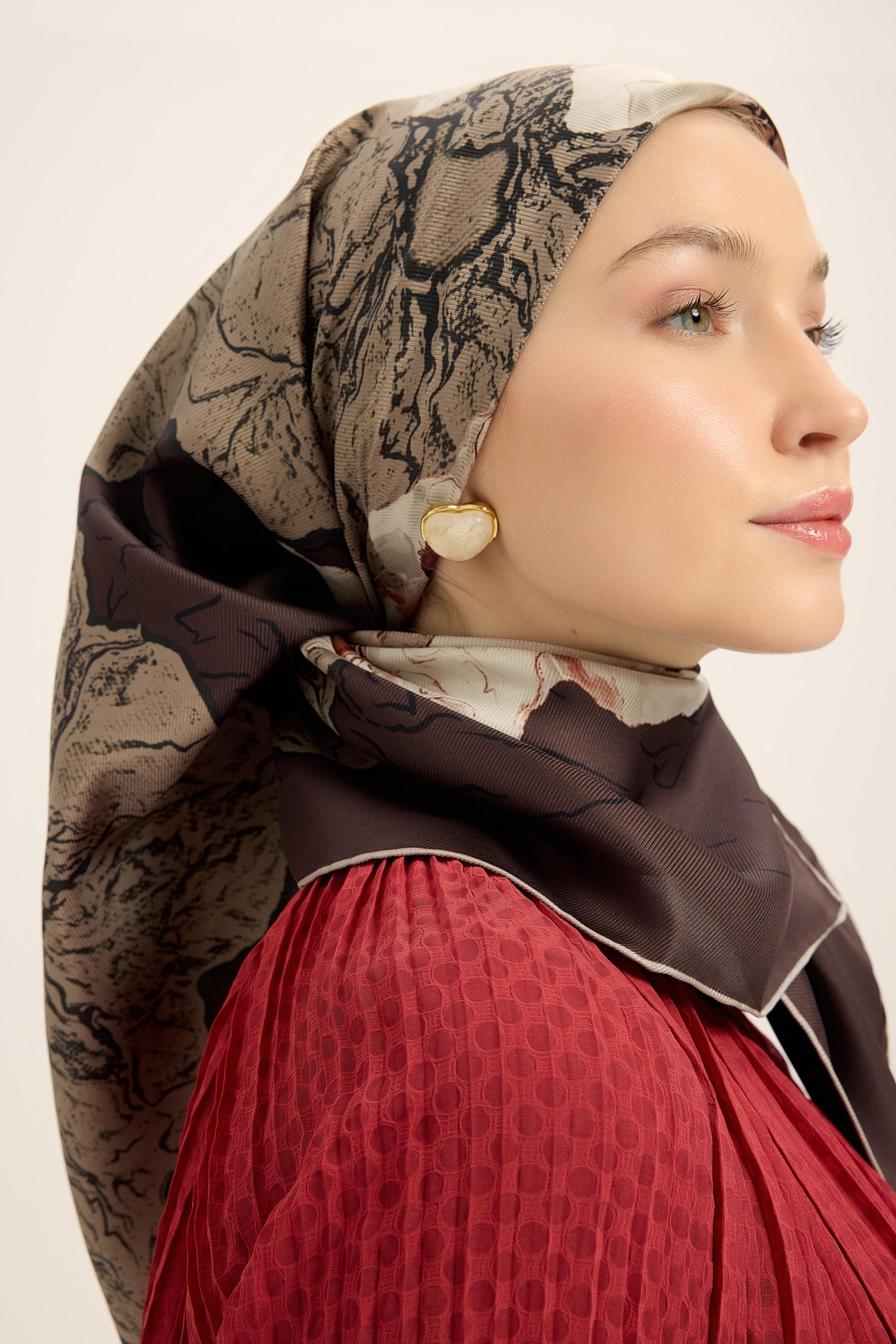 RÜYA MULBERRY İPEK EŞARP 90*90 CM - KAHVERENGİ
