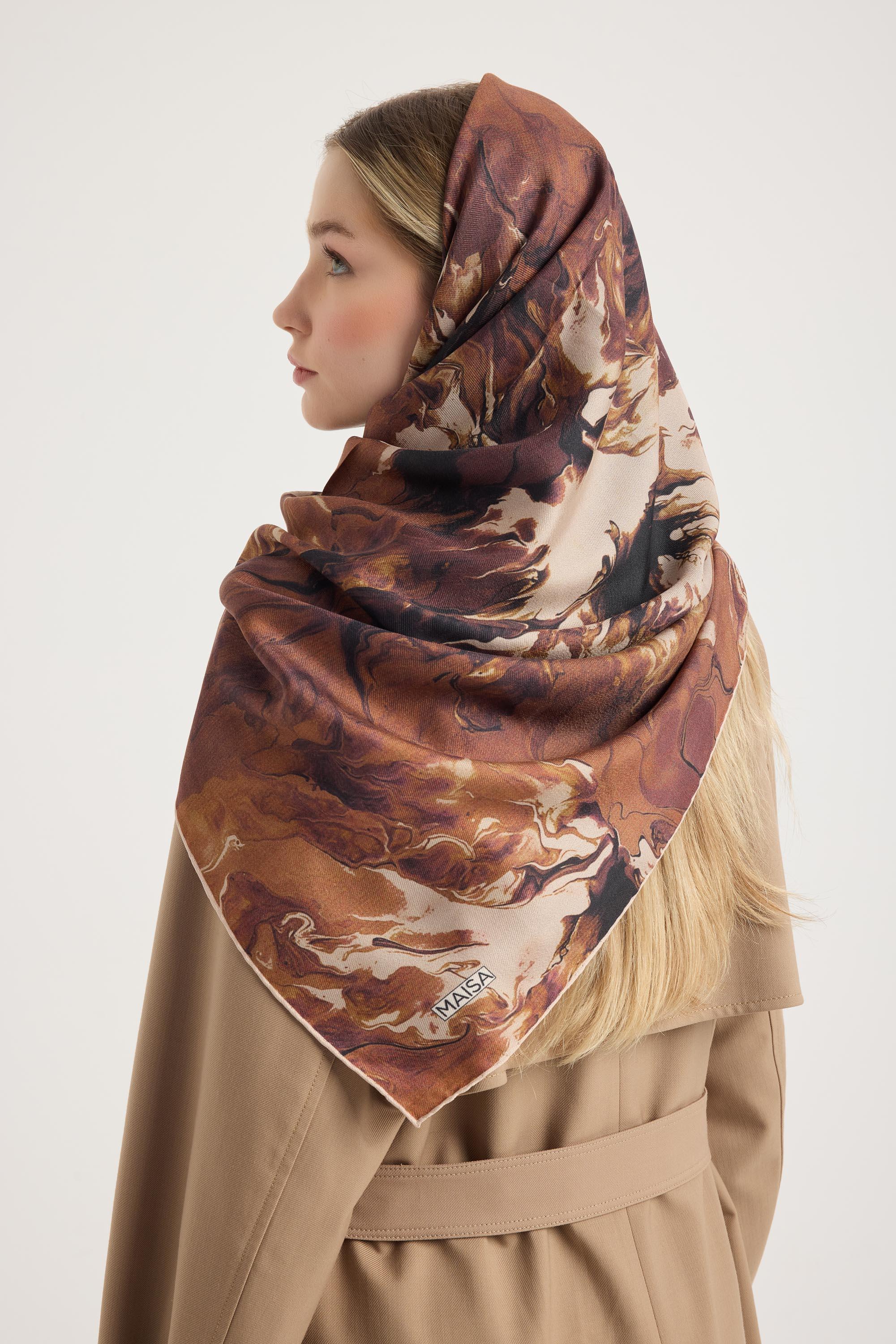 SABA PAMUK İPEK EŞARP 100*100 CM - TABA