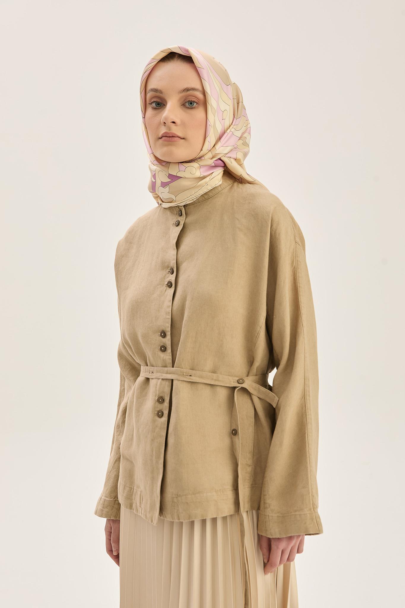 SARA TİVİL İPEK EŞARP 90*90 CM - BEJ