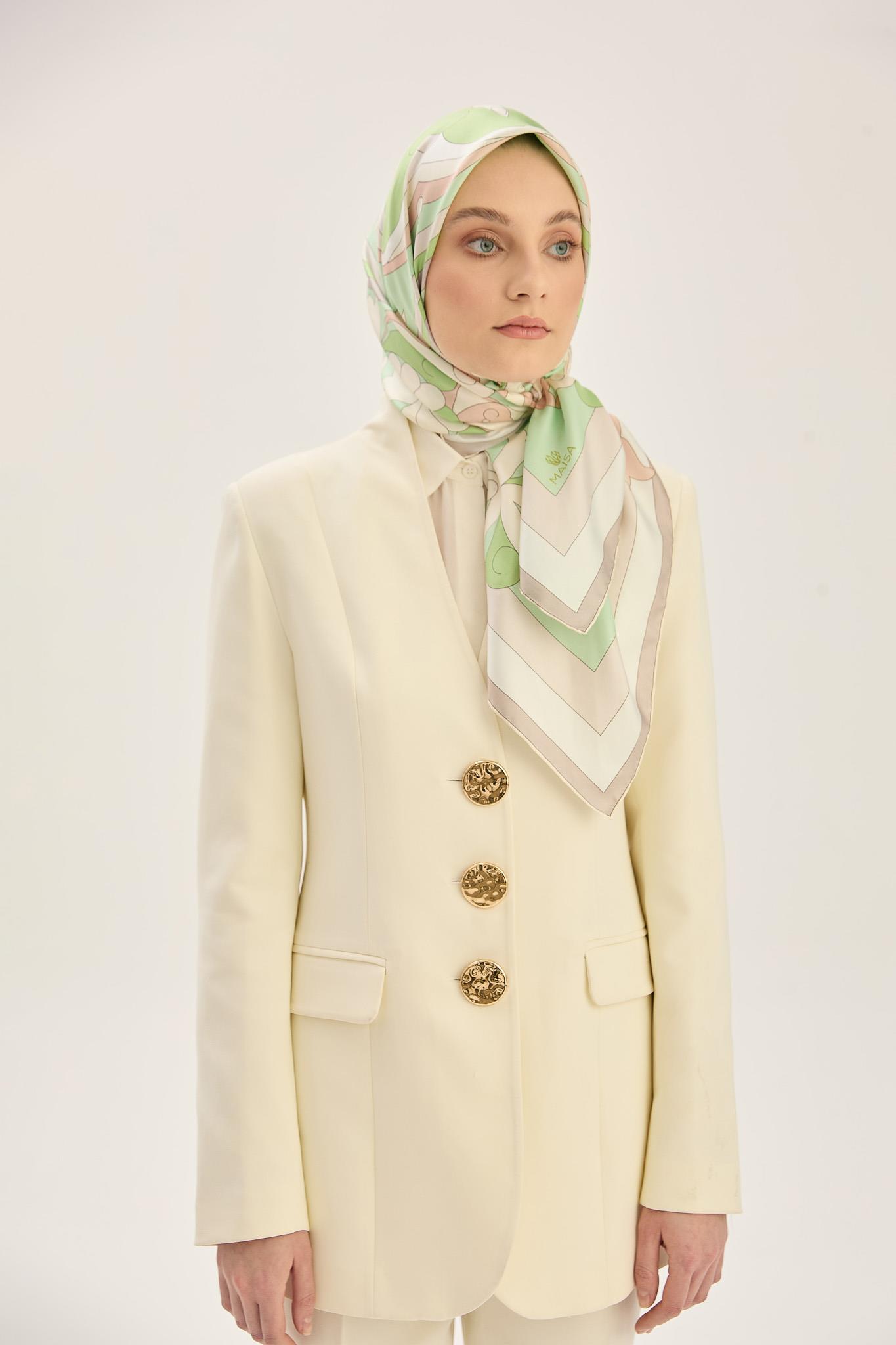 SARA TİVİL İPEK EŞARP 90*90 CM - YEŞİL