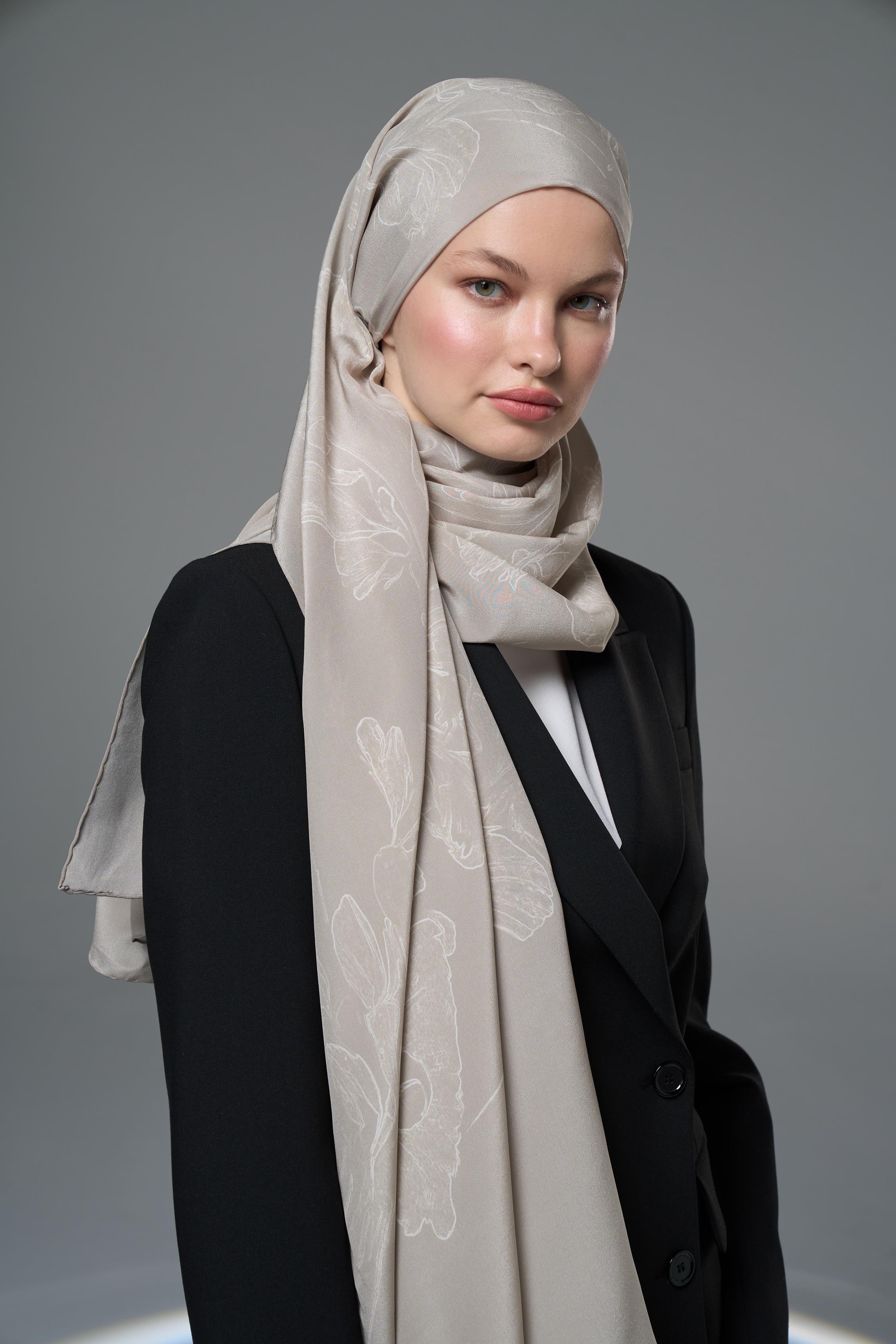 SAYE KREP İPEK ŞAL 70*190 - BEJ