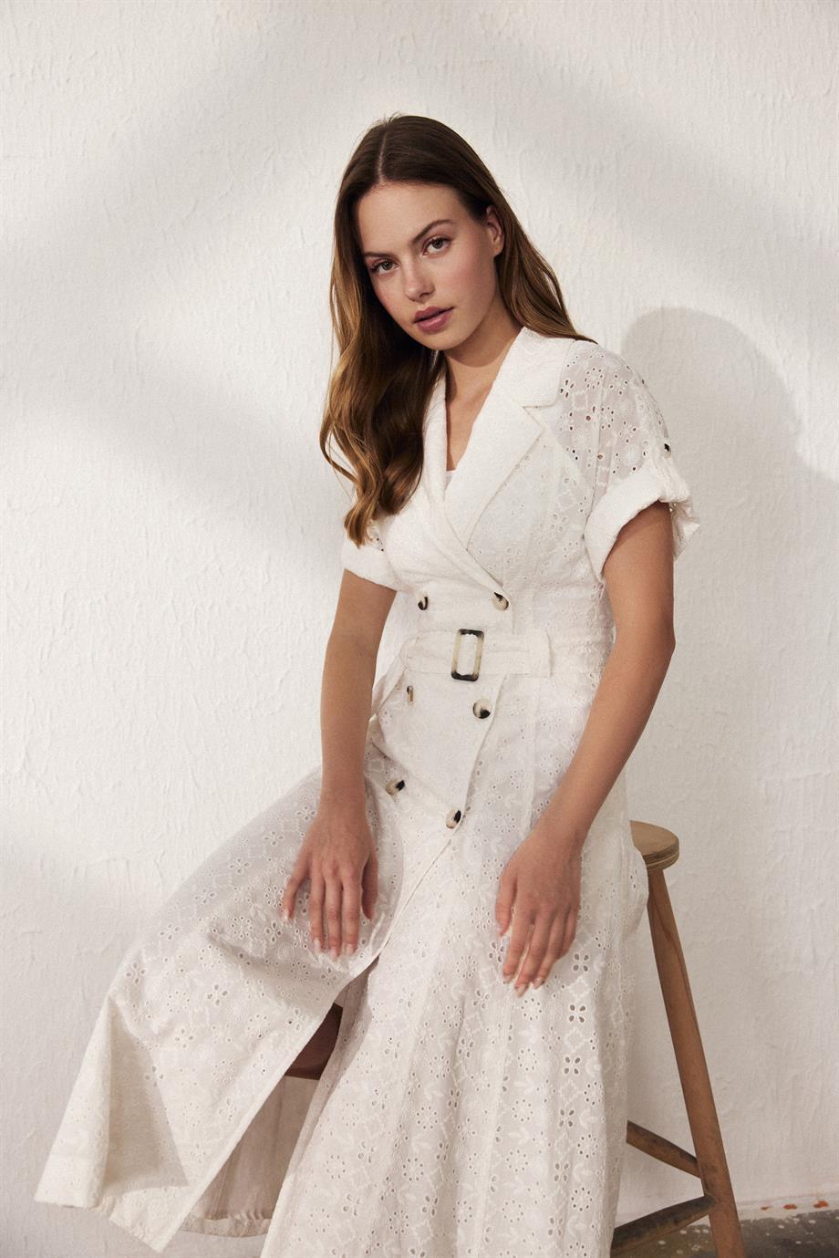 SEREN BRODE ELBİSE - EKRU