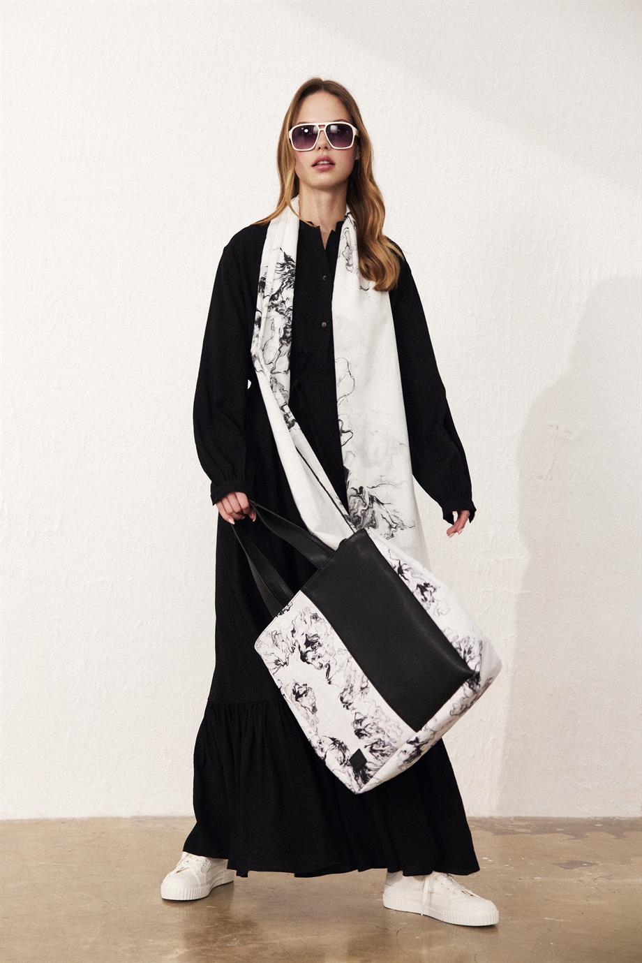 SEZA TOTE BAG - EKRU SİYAH