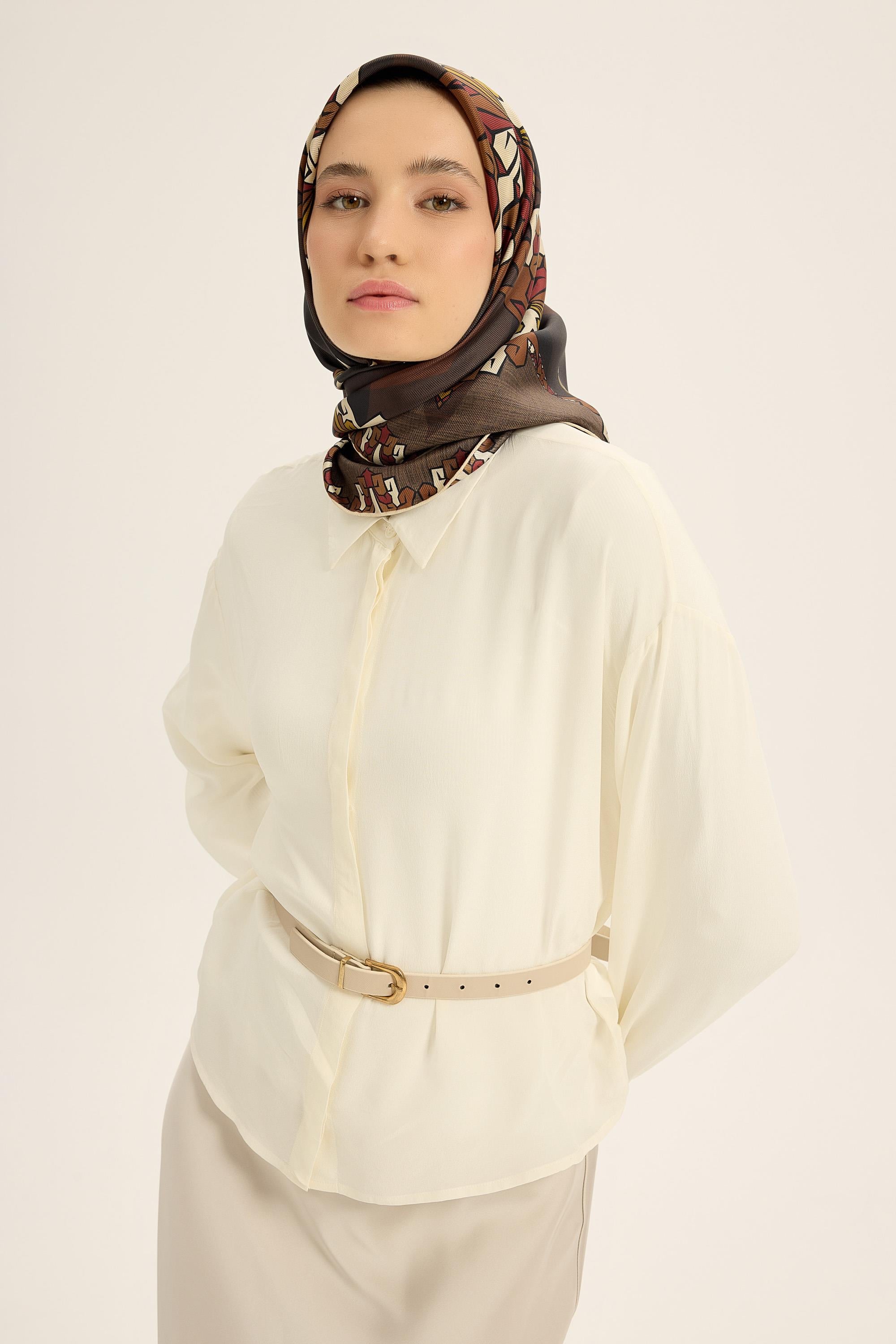 ŞİMAL MULBERRY İPEK EŞARP 90*90 CM - ACI KAHVE