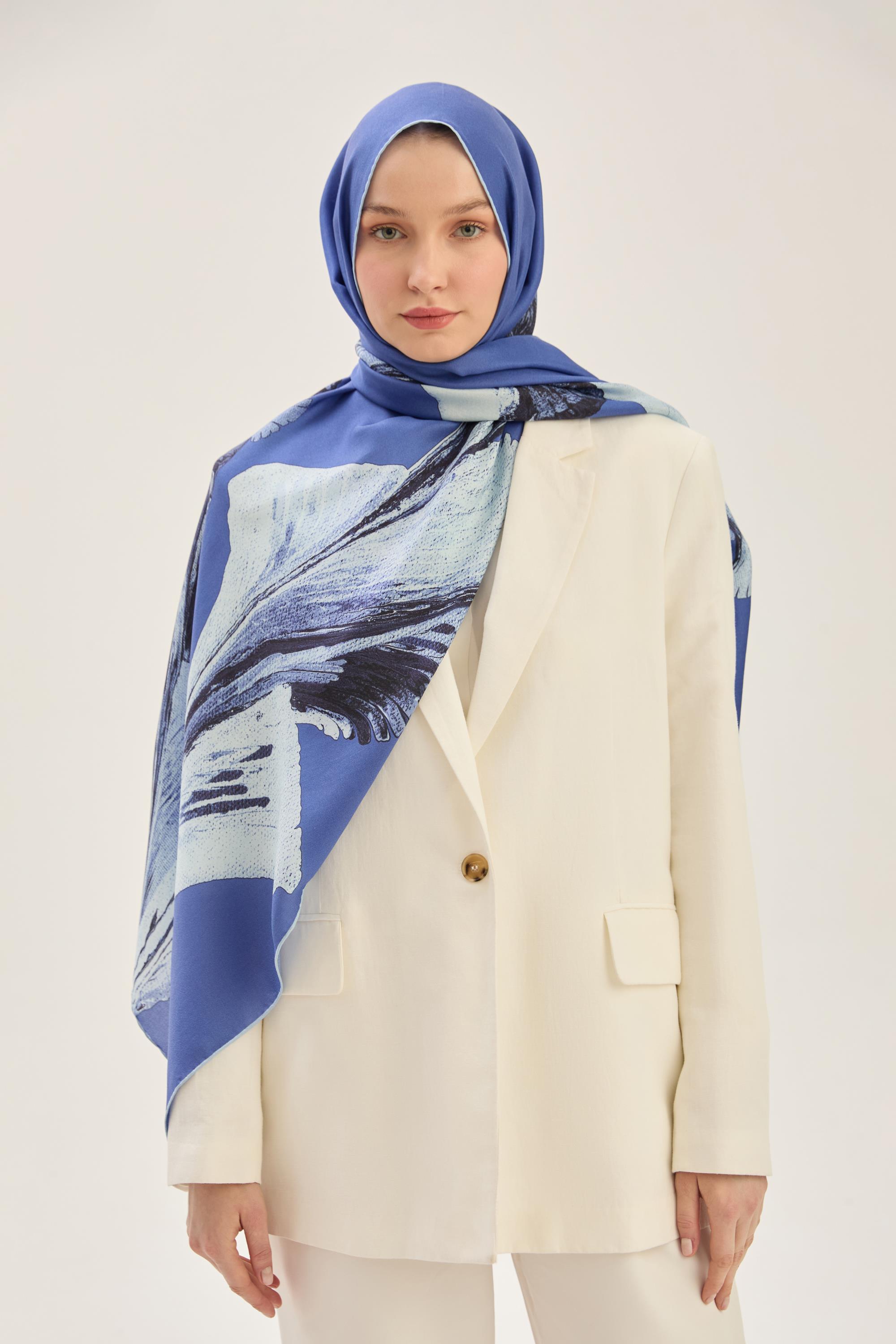 ŞULE PAMUK İPEK ŞAL 70*190 CM - KOYU MAVİ
