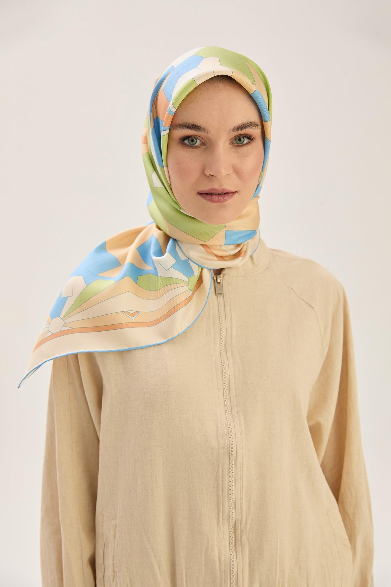 TARA MULBERRY İPEK EŞARP 90*90 CM - MAVİ