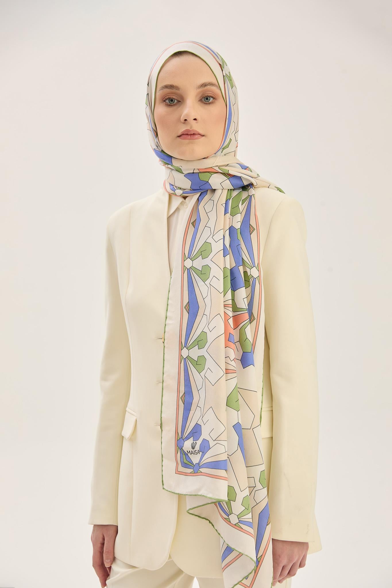 TARA PAMUK İPEK ŞAL 70*190 CM - MAVİ