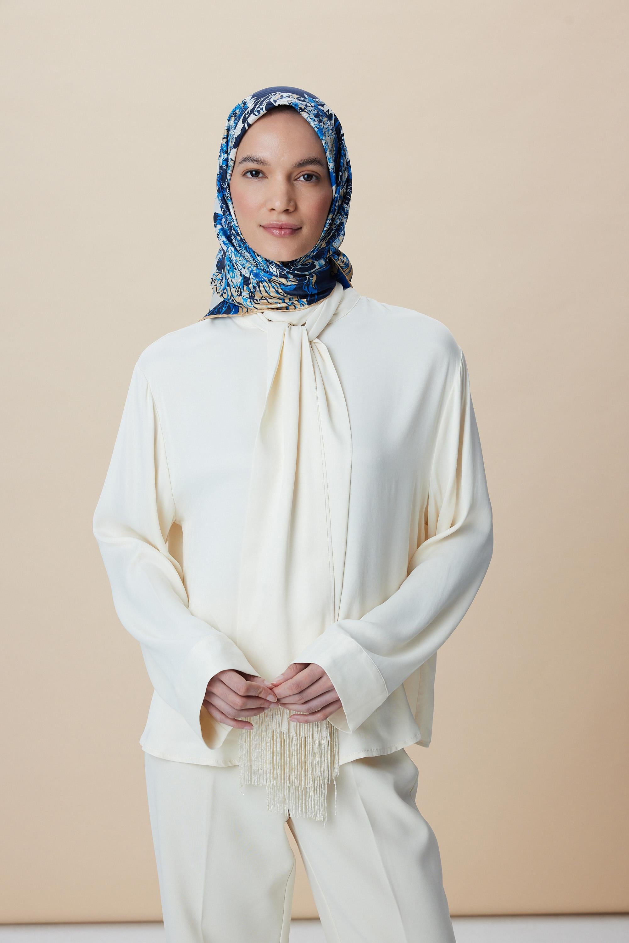 TUVANA MULBERRY İPEK EŞARP 90*90 CM - MAVİ