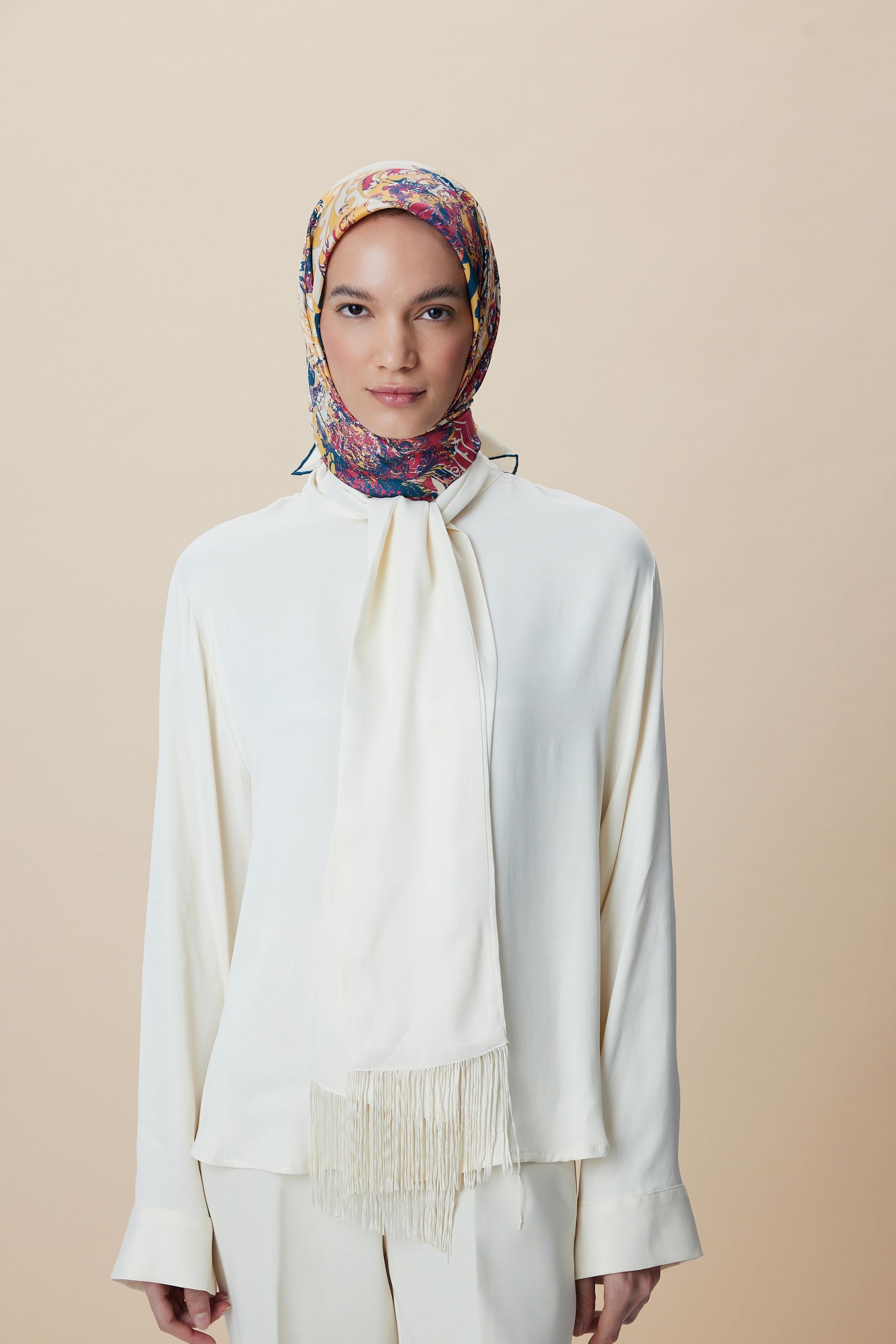 TUVANA MULBERRY İPEK EŞARP 90*90 CM - NAR ÇİÇEĞİ