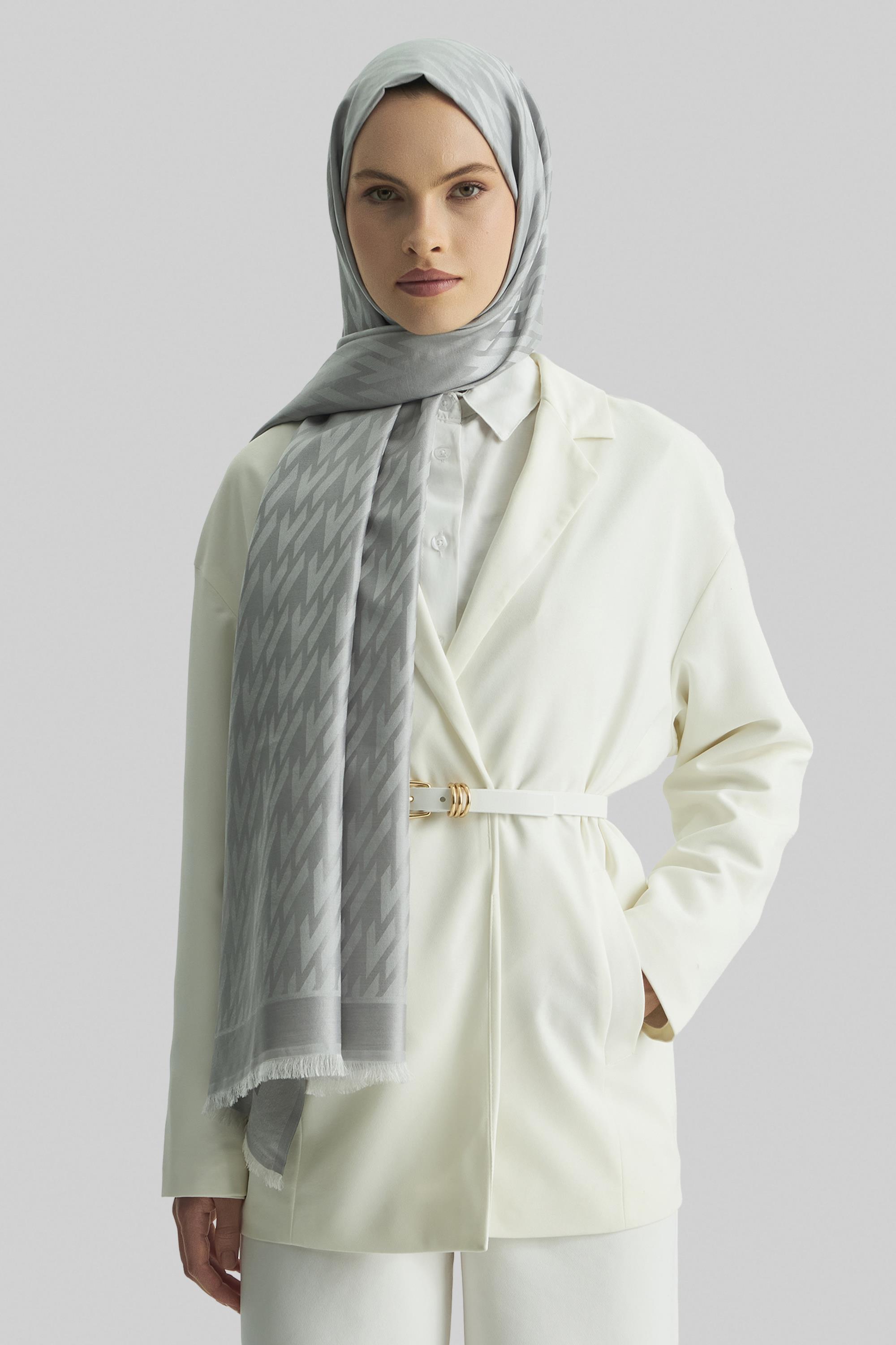 UMAY %100 İPEK JAKARLI ŞAL-AÇIK GRİ