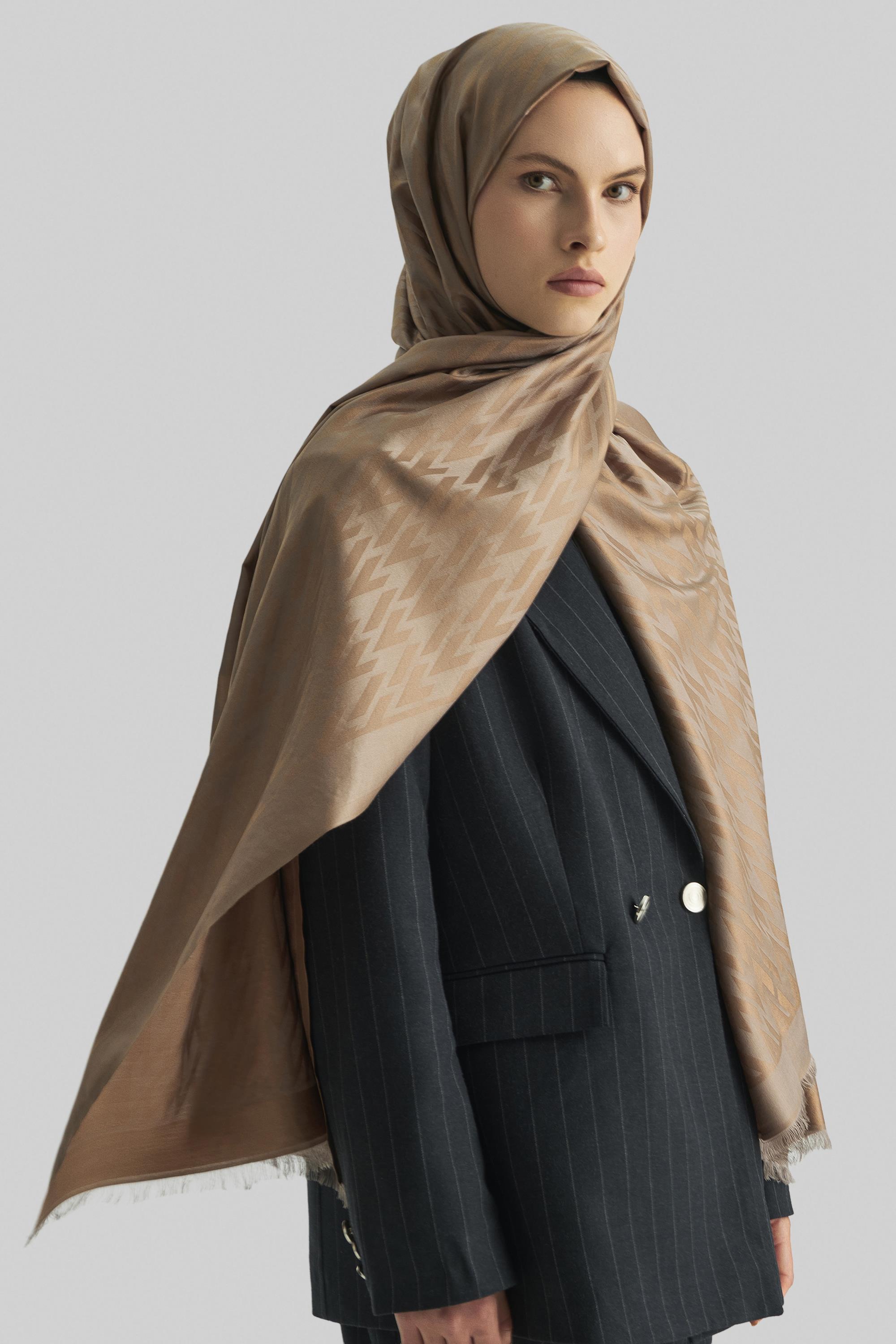 UMAY %100 İPEK JAKARLI ŞAL-CAMEL