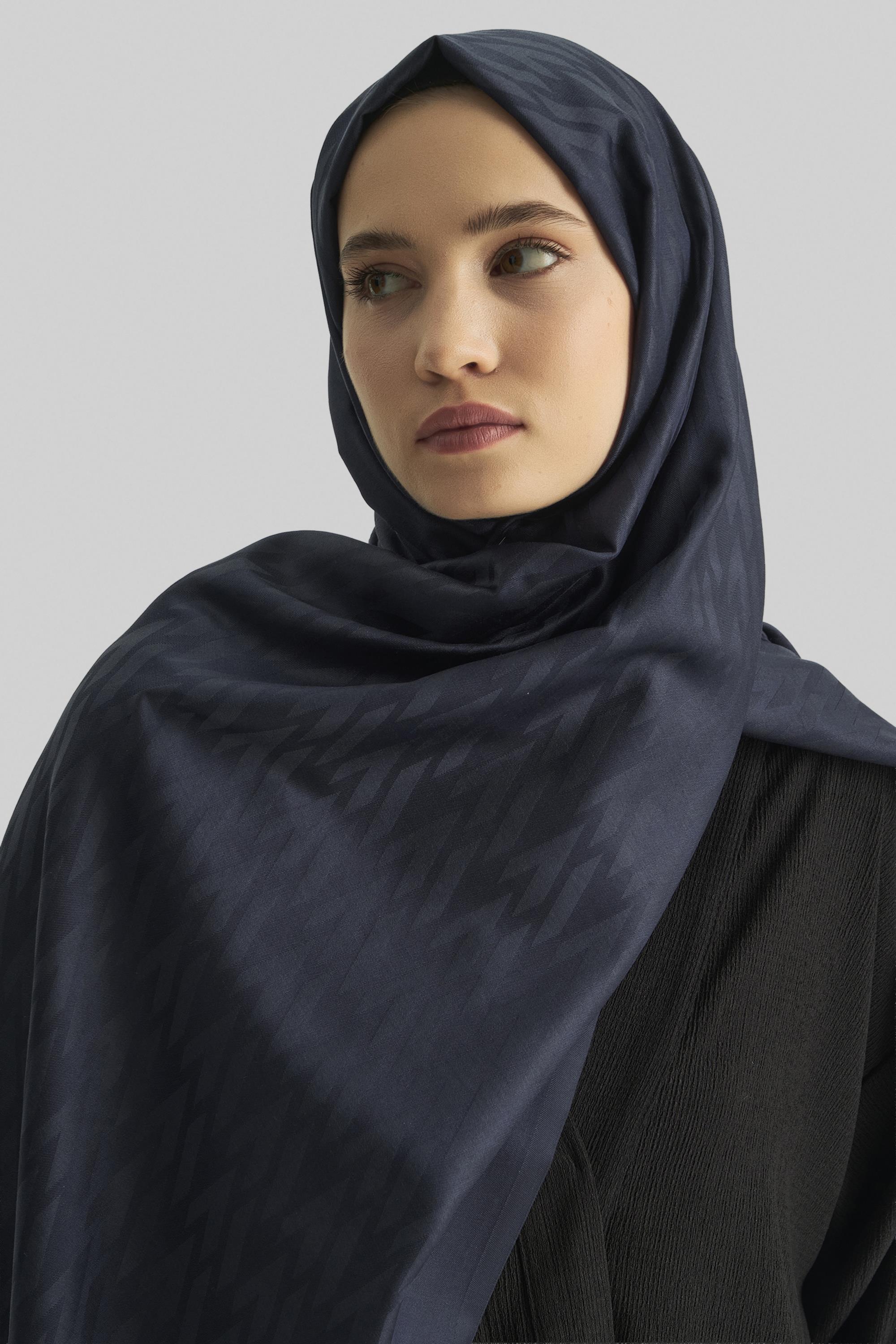 UMAY %100 İPEK JAKARLI ŞAL-LACİVERT