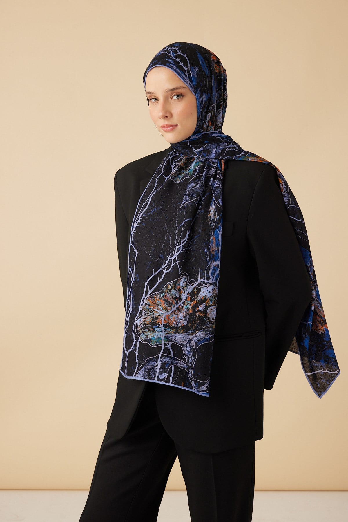 VUSLAT YÜN İPEK KAŞMİR ŞAL 70*200 CM - LACİVERT