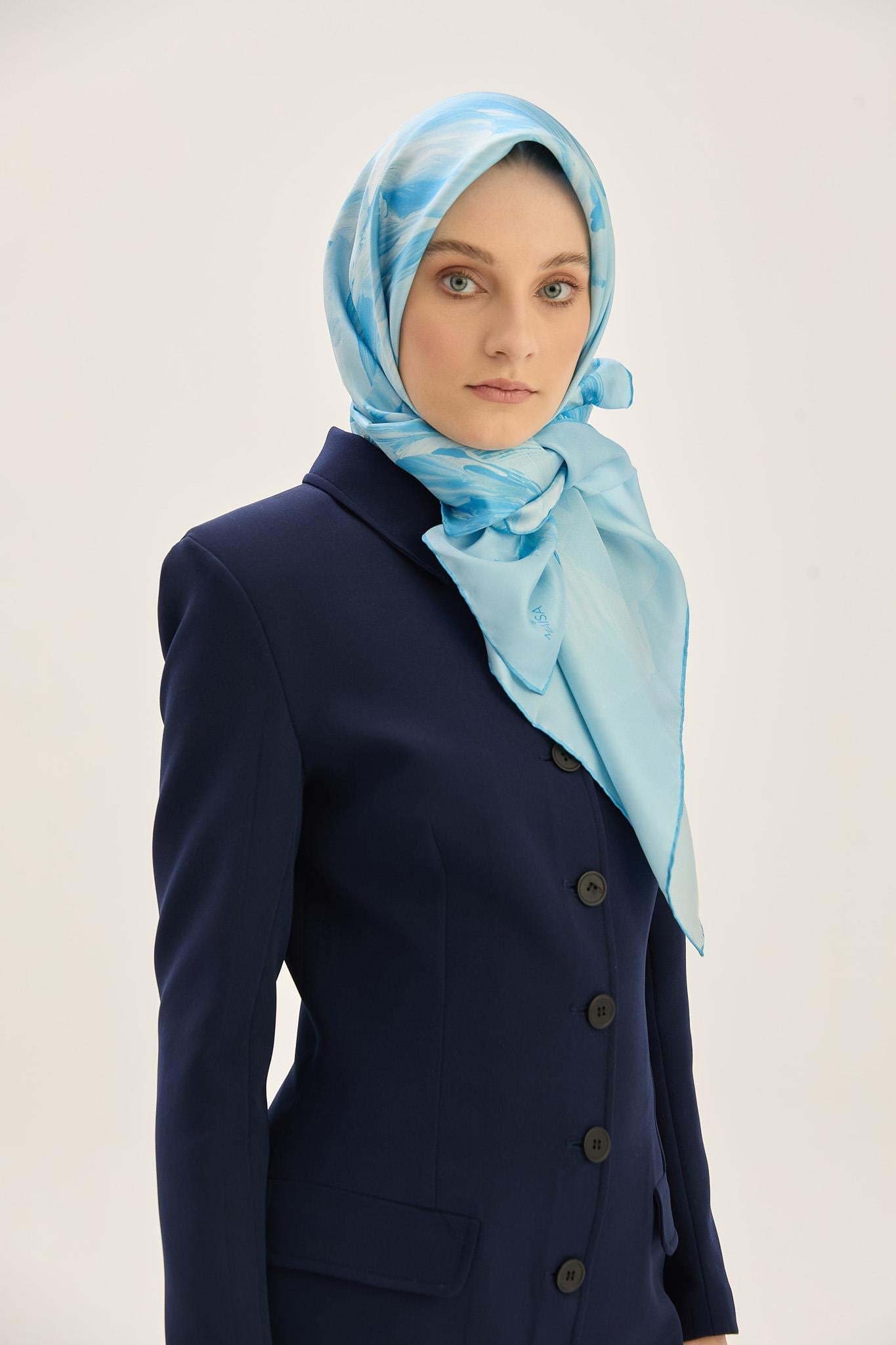 ZER TİVİL İPEK EŞARP 90*90 CM - AÇIK MAVİ