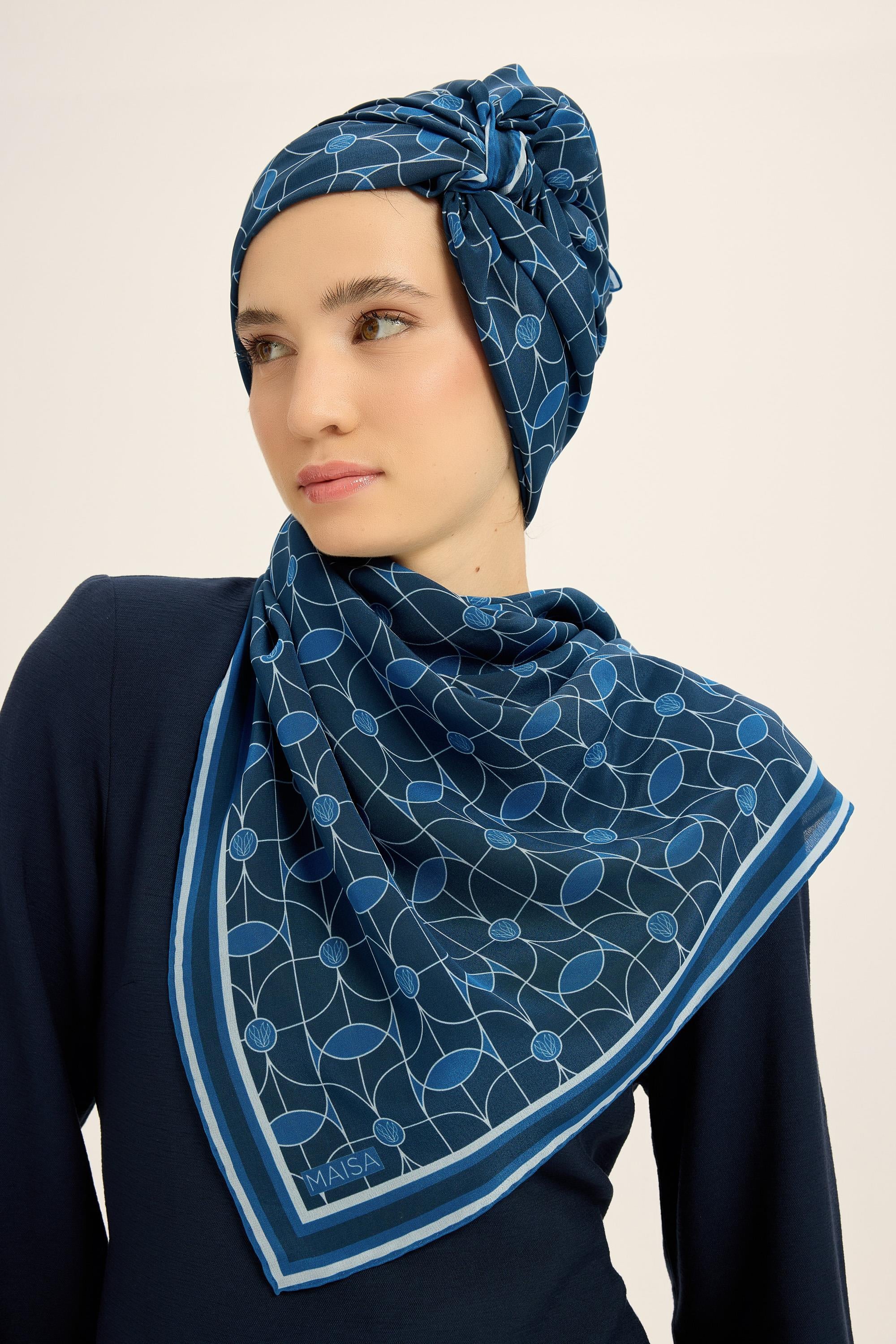 ZERRE KREP İPEK ŞAL 70*190 CM - MAVİ