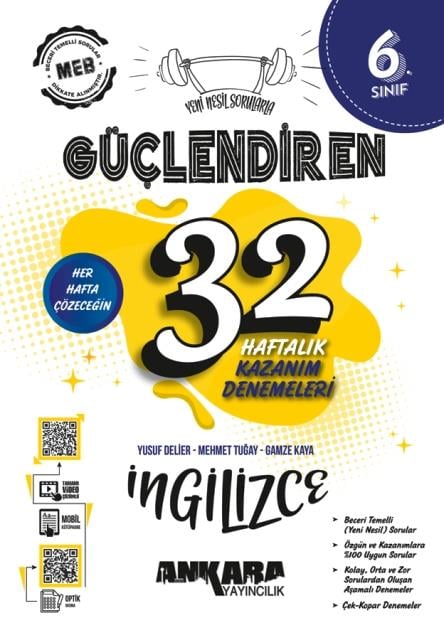 6. Sınıf İngilizce Güçlendiren 32 Haftalık Kazanım Denemeleri
