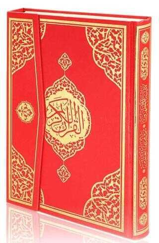 Rahle Boy Kırmızı Kur'an-ı Kerim Bilgisayar Hatlı Cilt Bezi Mıklepli 